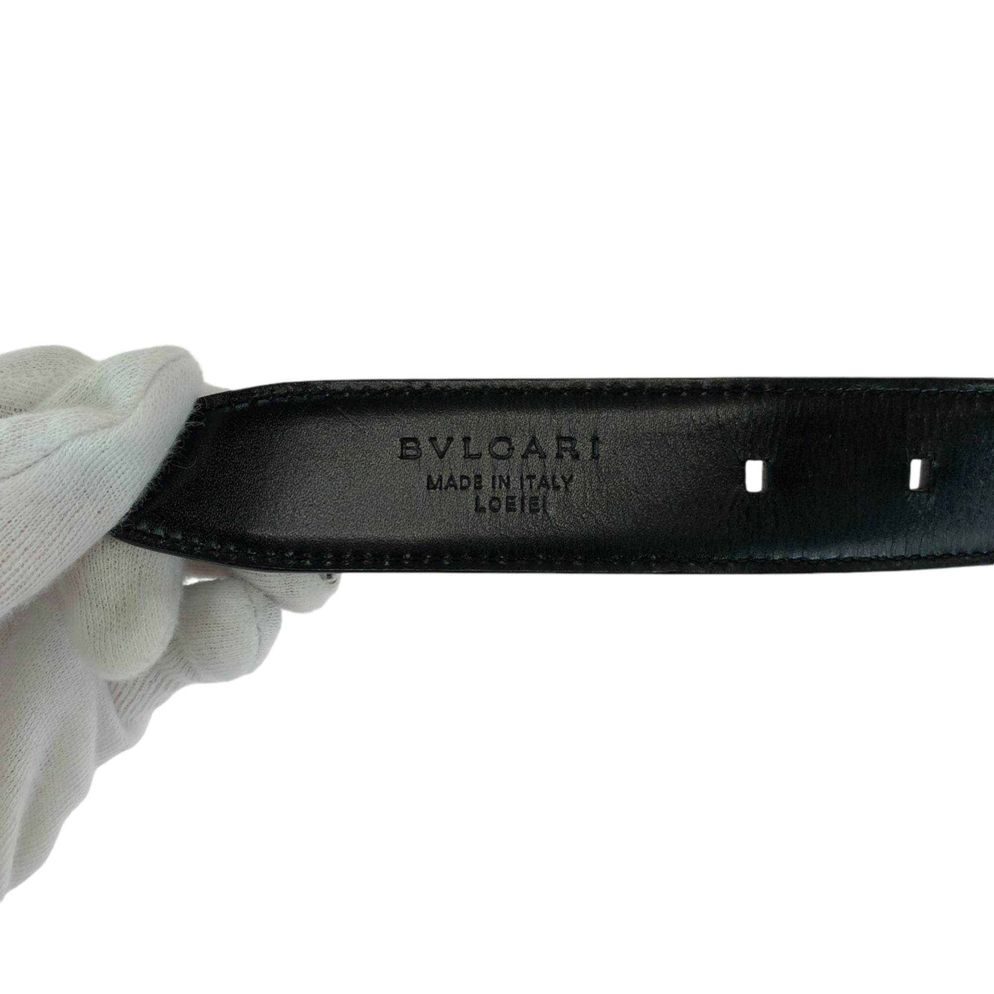BVLGARI Bulgari square buckle black leather belt with gold hardware
