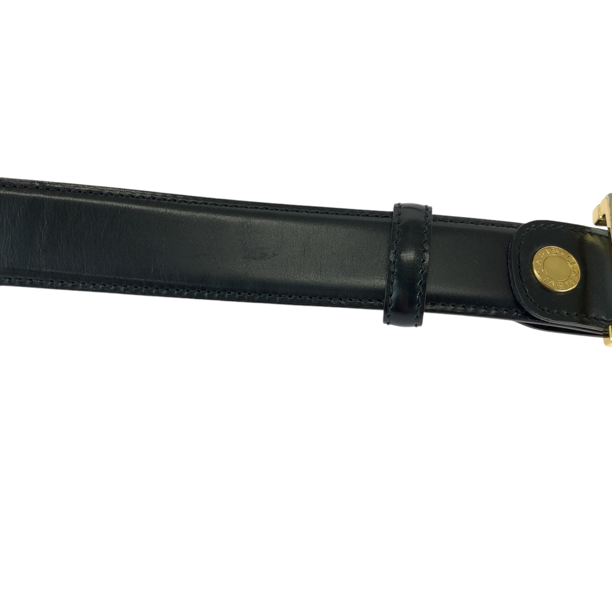 BVLGARI Bulgari square buckle black leather belt with gold hardware