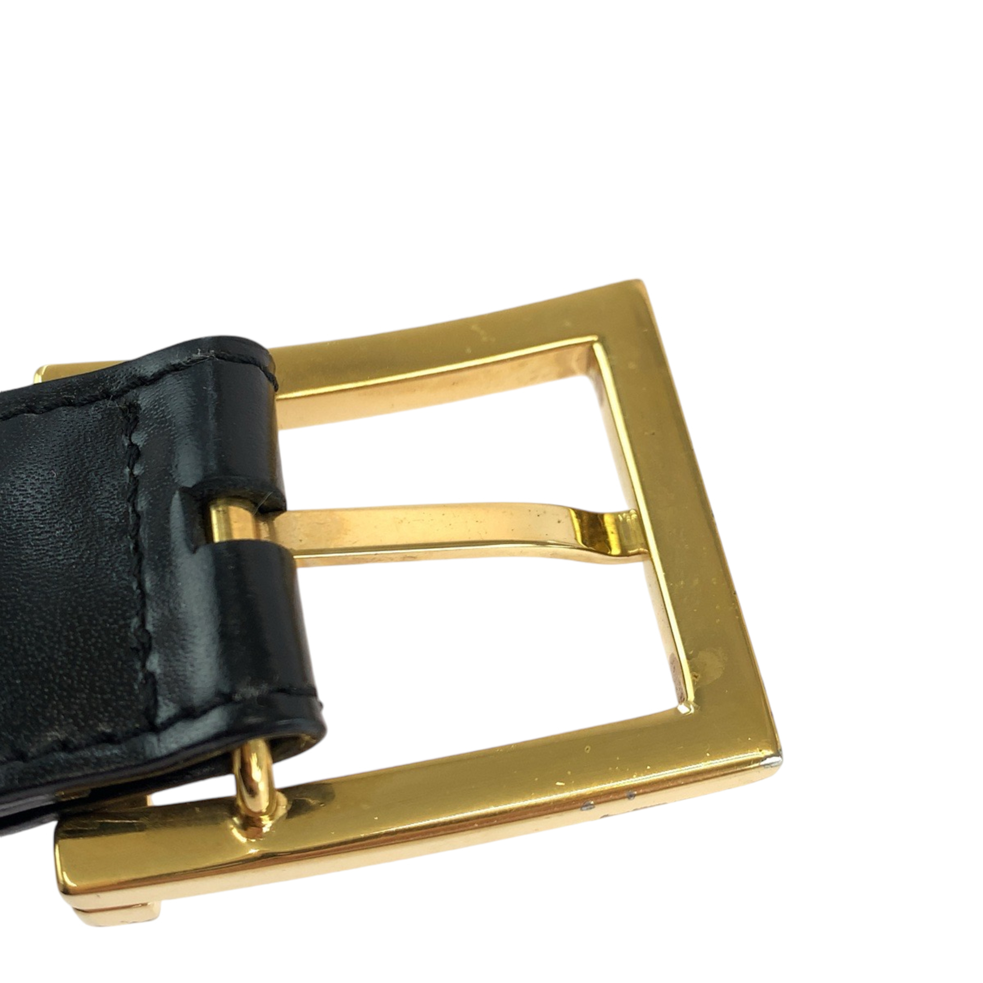 BVLGARI Bulgari square buckle black leather belt with gold hardware