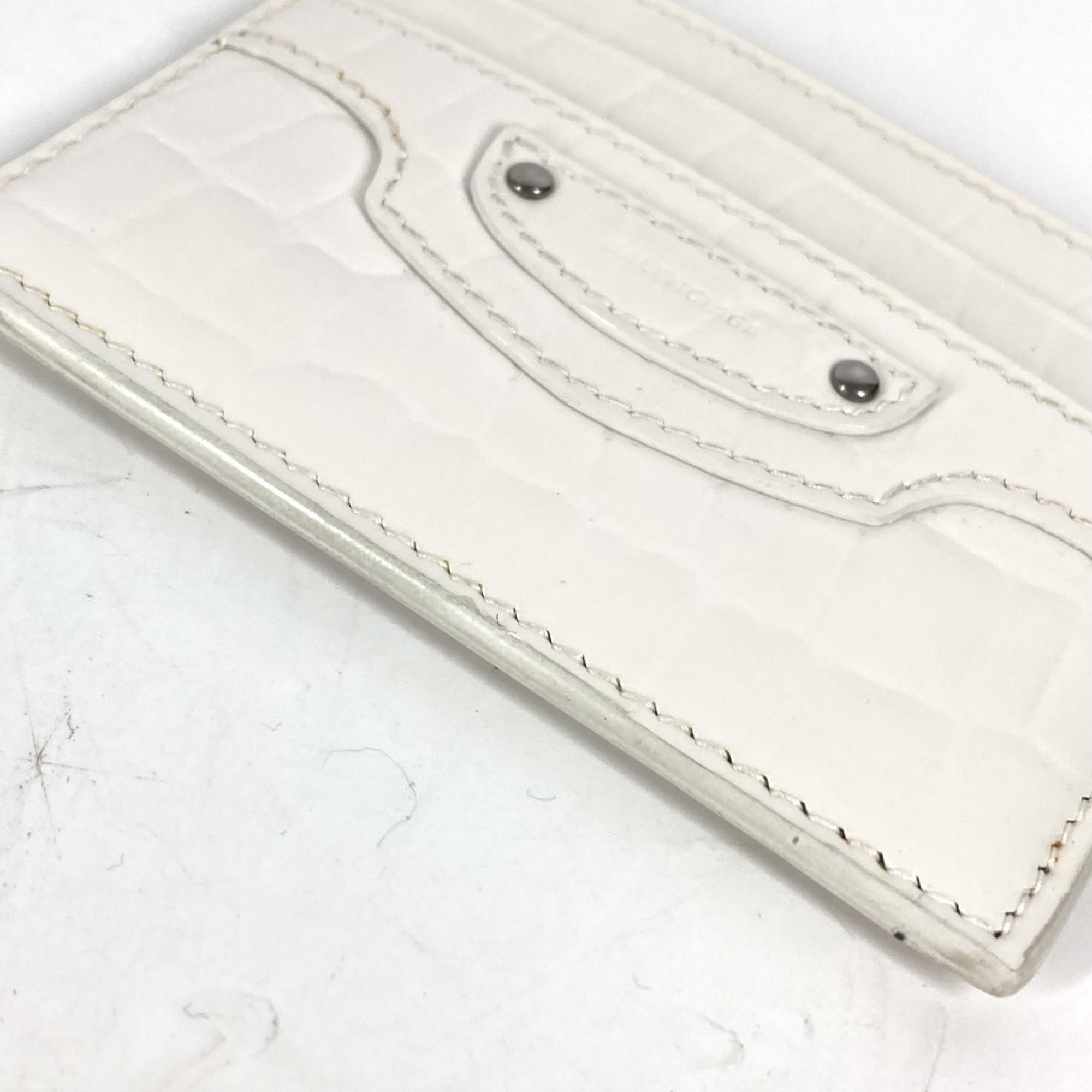 BALENCIAGA 640109 Logo Business Card Case, Pass Crocodile Embossed Leather, Men's, White