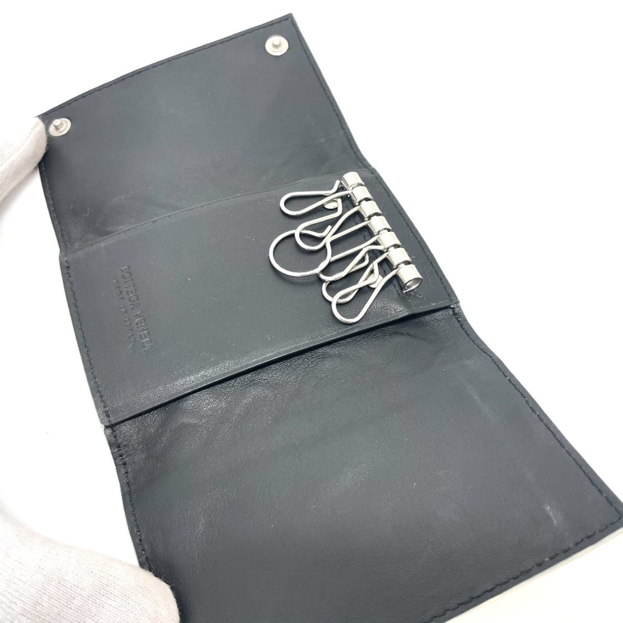 BOTTEGA VENETA 630336 Intrecciato Key Ring 6-Ring Case Leather Unisex Off-White