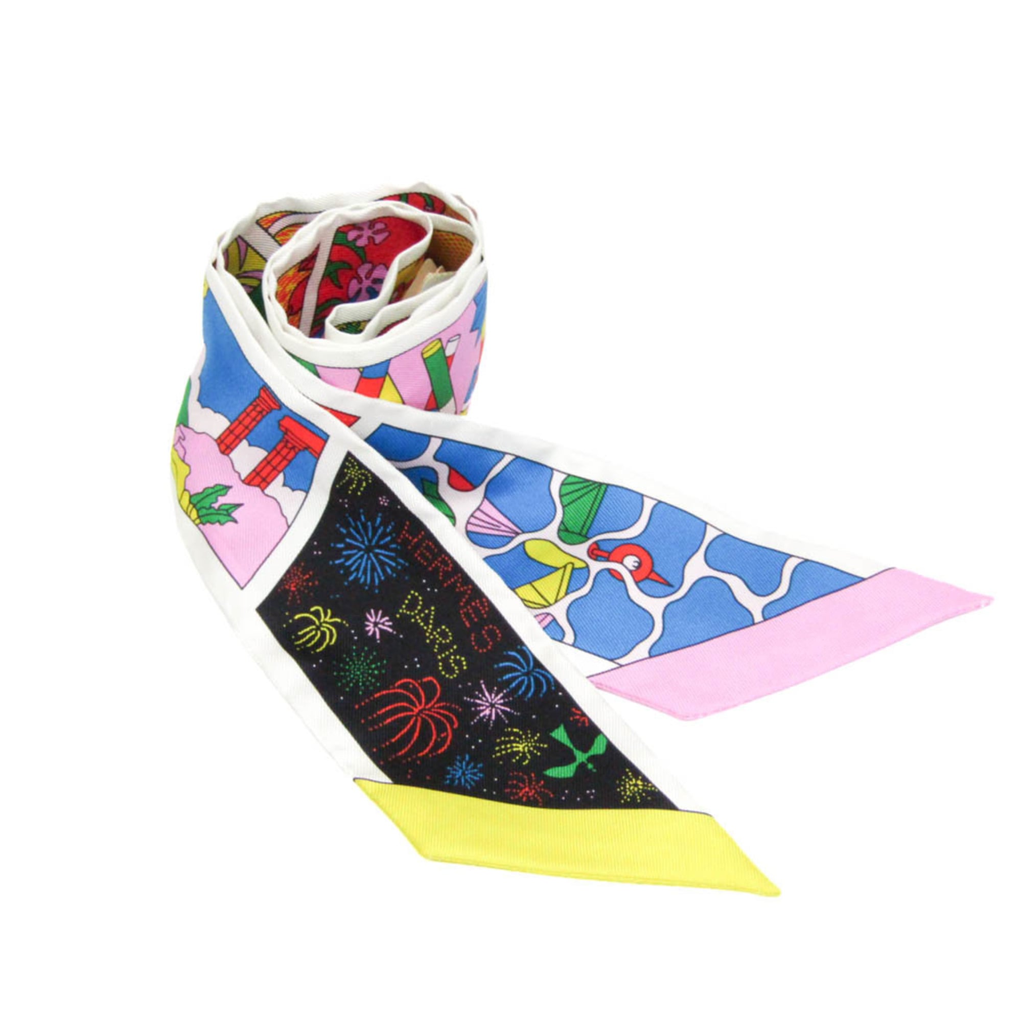 Hermes Twilly FACTRY SUITE 063975S Women's Silk Scarf Multi-color