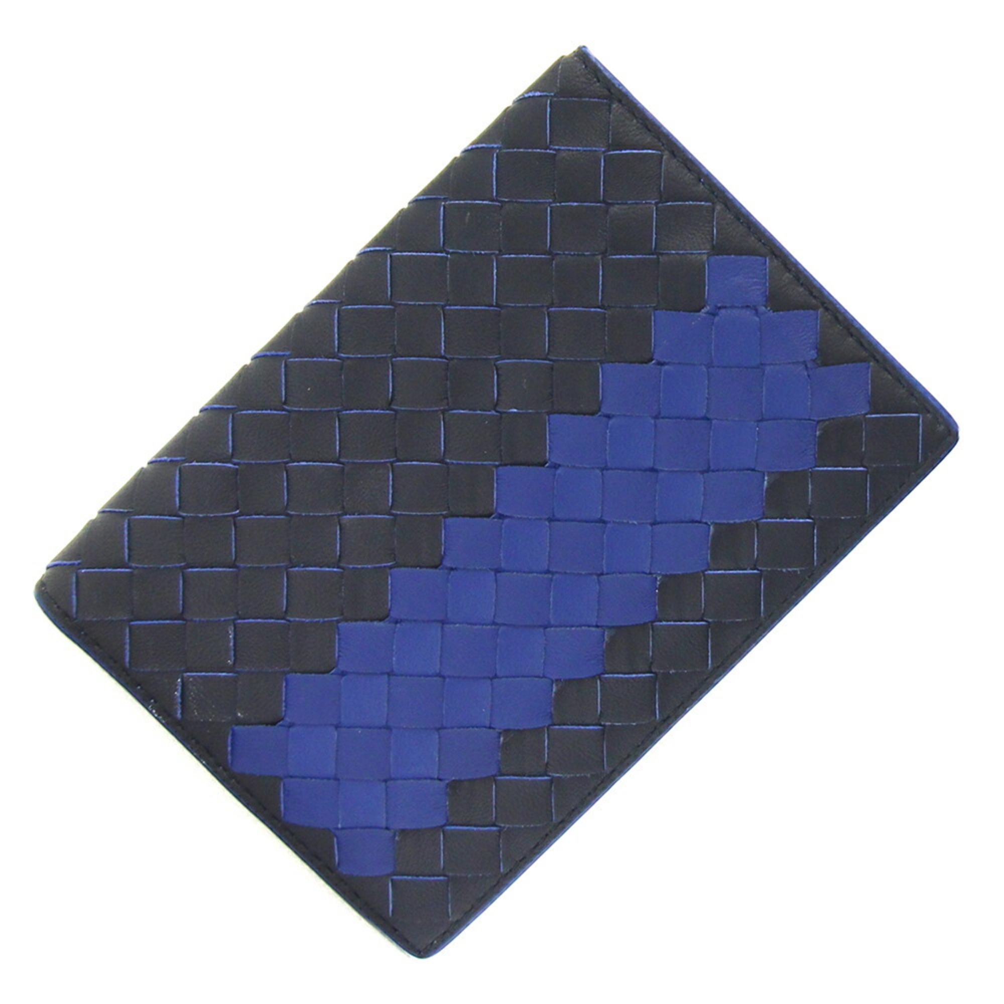 Bottega Veneta Passport Case, Intrecciato Black and Blue Leather, Cover for Men Women, BOTTEGA VENETA