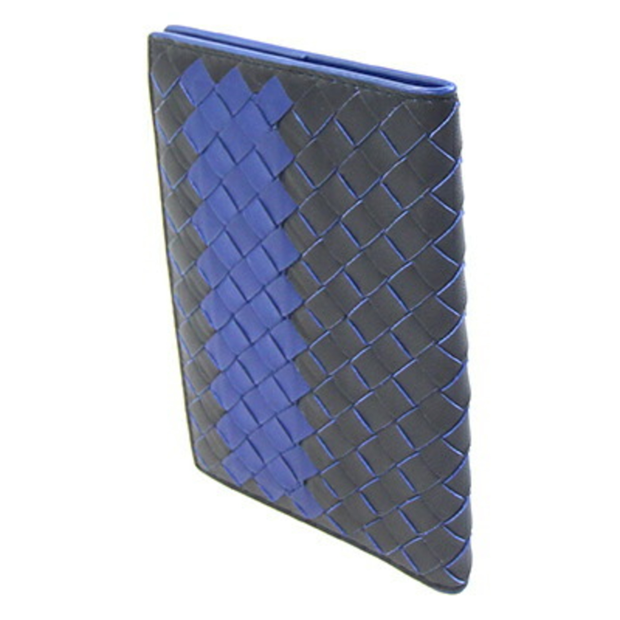 Bottega Veneta Passport Case, Intrecciato Black and Blue Leather, Cover for Men Women, BOTTEGA VENETA