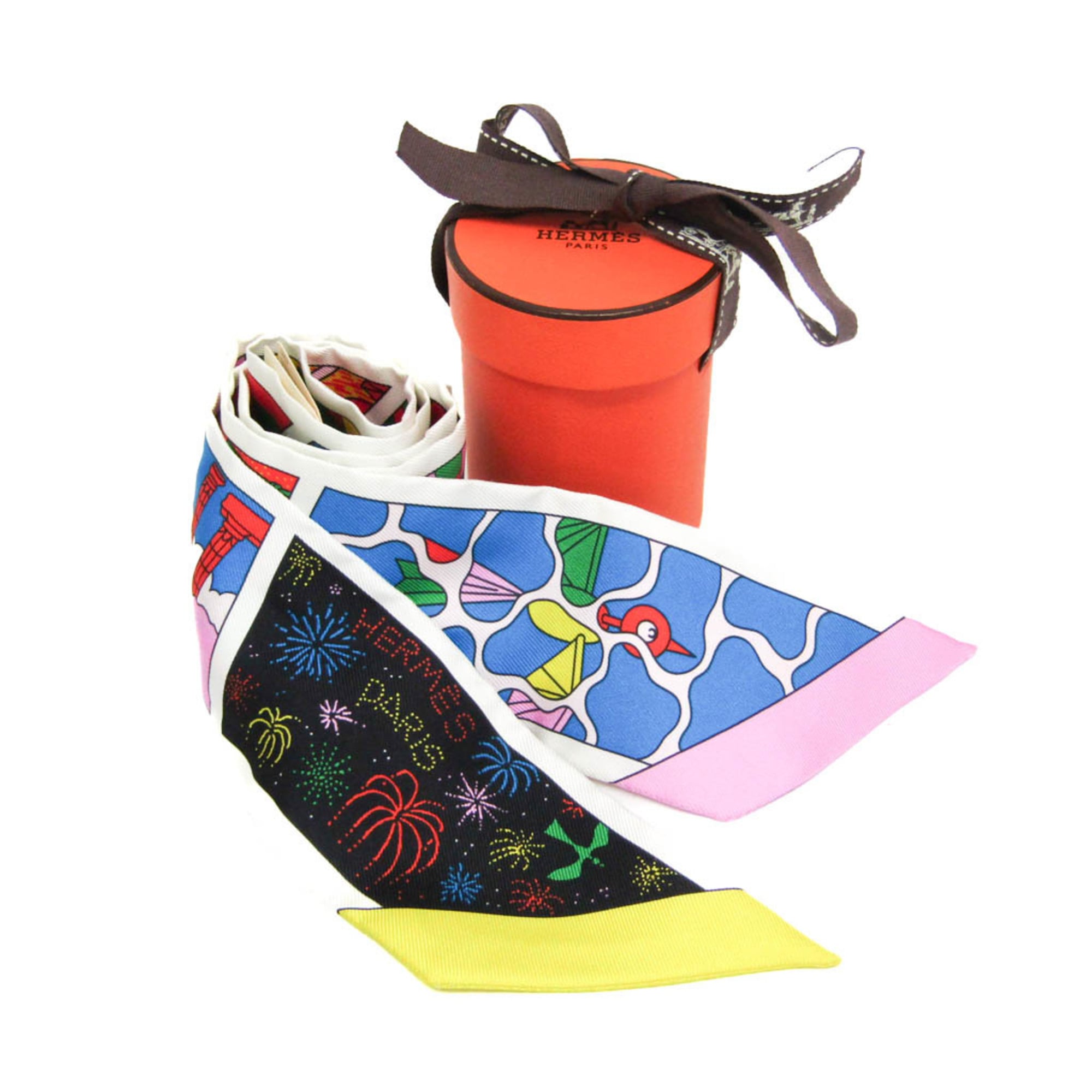 Hermes Twilly FACTRY SUITE 063975S Women's Silk Scarf Multi-color