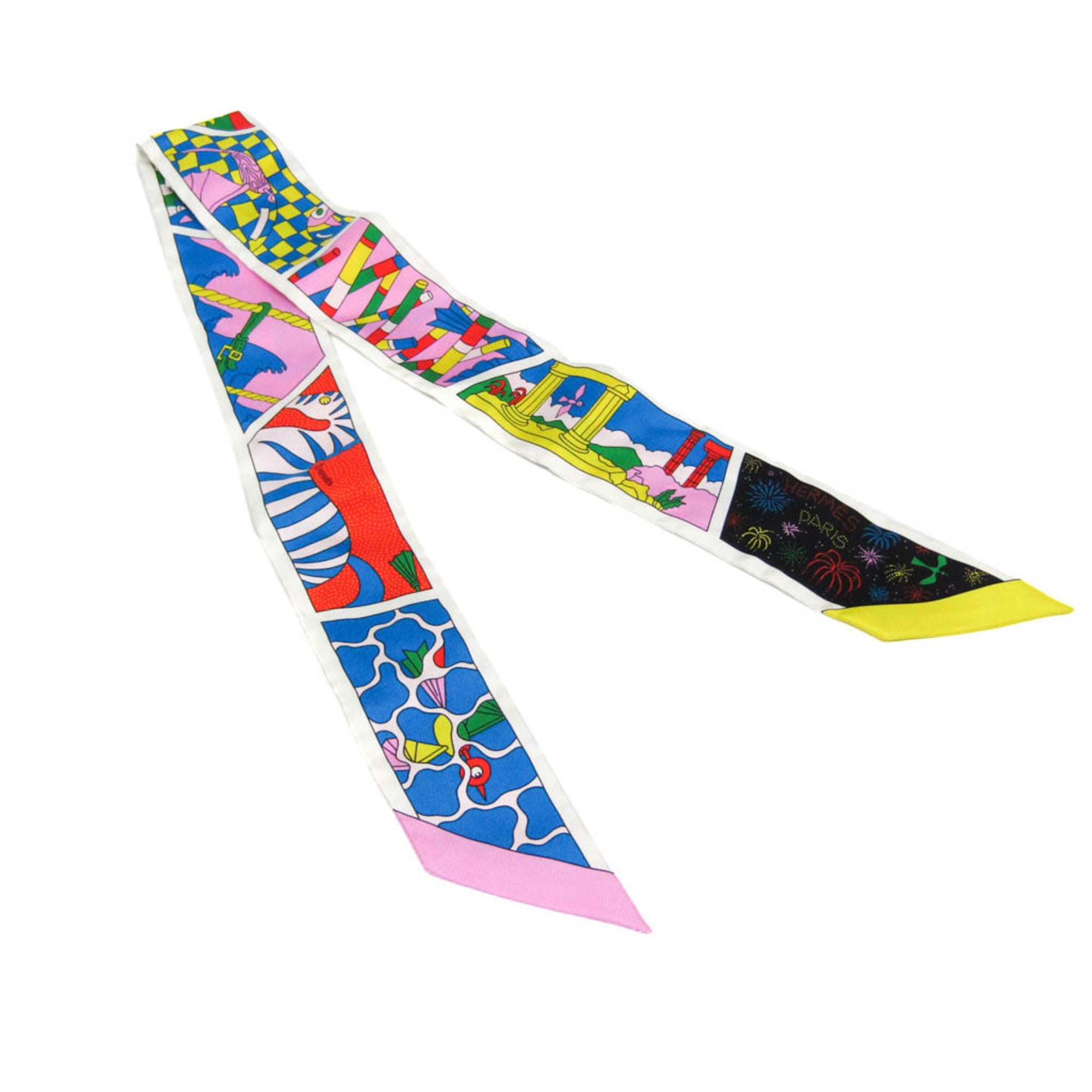 Hermes Twilly FACTRY SUITE 063975S Women's Silk Scarf Multi-color