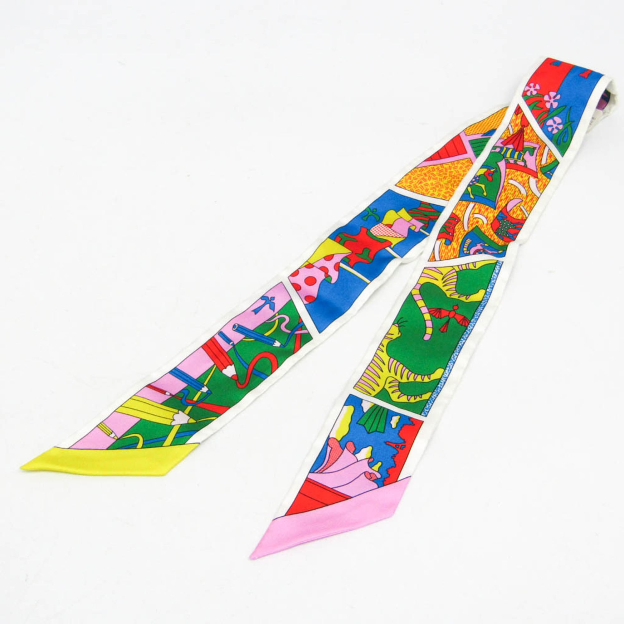 Hermes Twilly FACTRY SUITE 063975S Women's Silk Scarf Multi-color