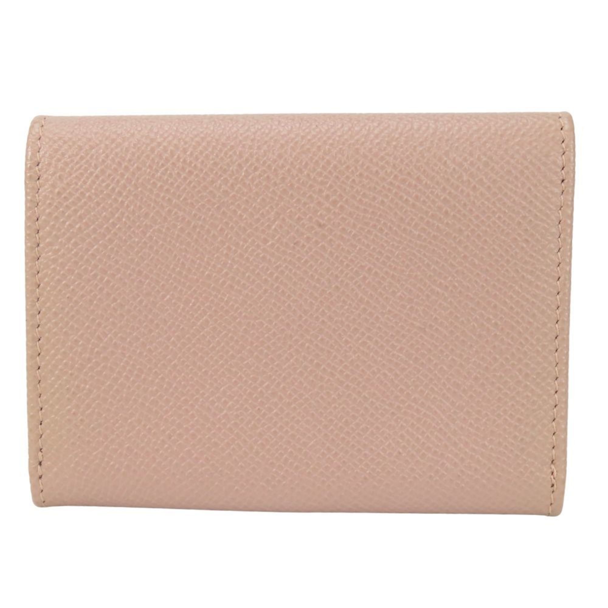 BVLGARI Business Card Holder/Card Case, Pink Beige Leather, Clip-on, Women's,
