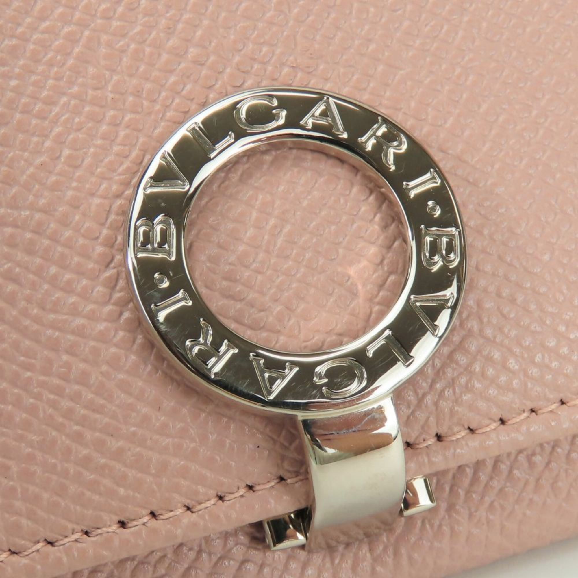 BVLGARI Business Card Holder/Card Case, Pink Beige Leather, Clip-on, Women's,