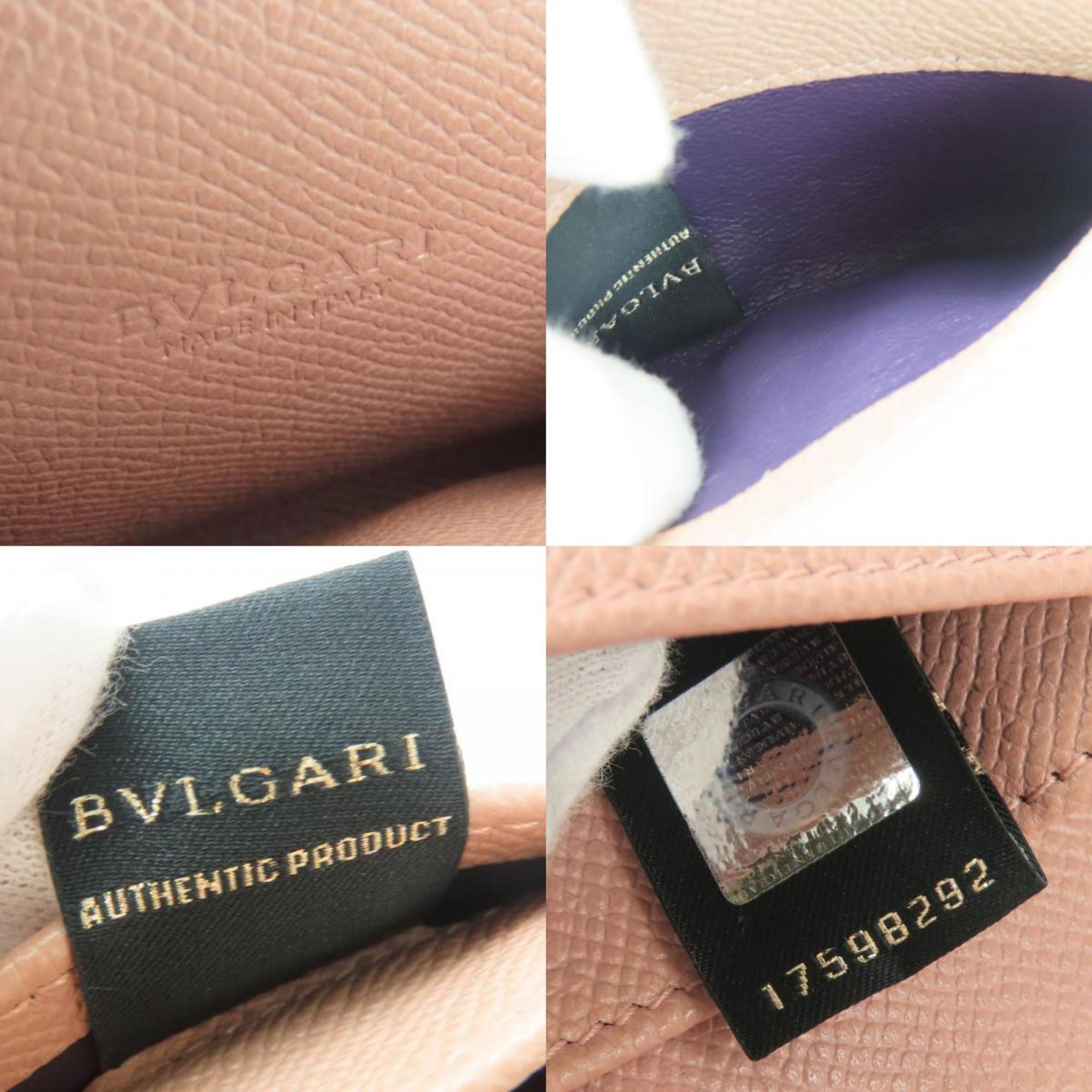 BVLGARI Business Card Holder/Card Case, Pink Beige Leather, Clip-on, Women's,