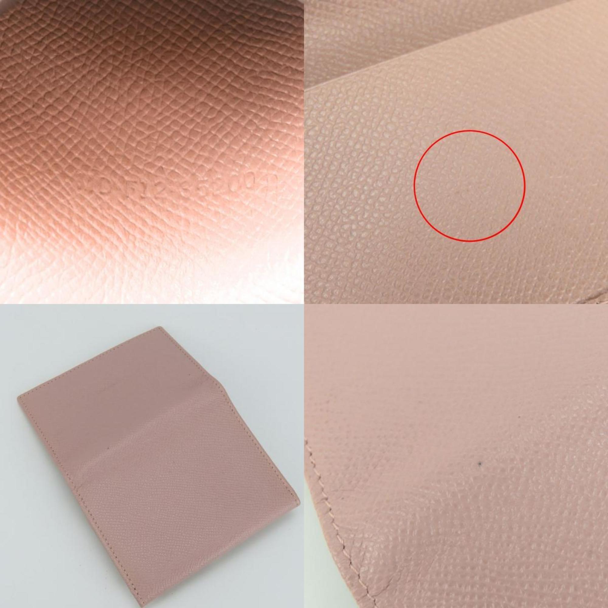 BVLGARI Business Card Holder/Card Case, Pink Beige Leather, Clip-on, Women's,