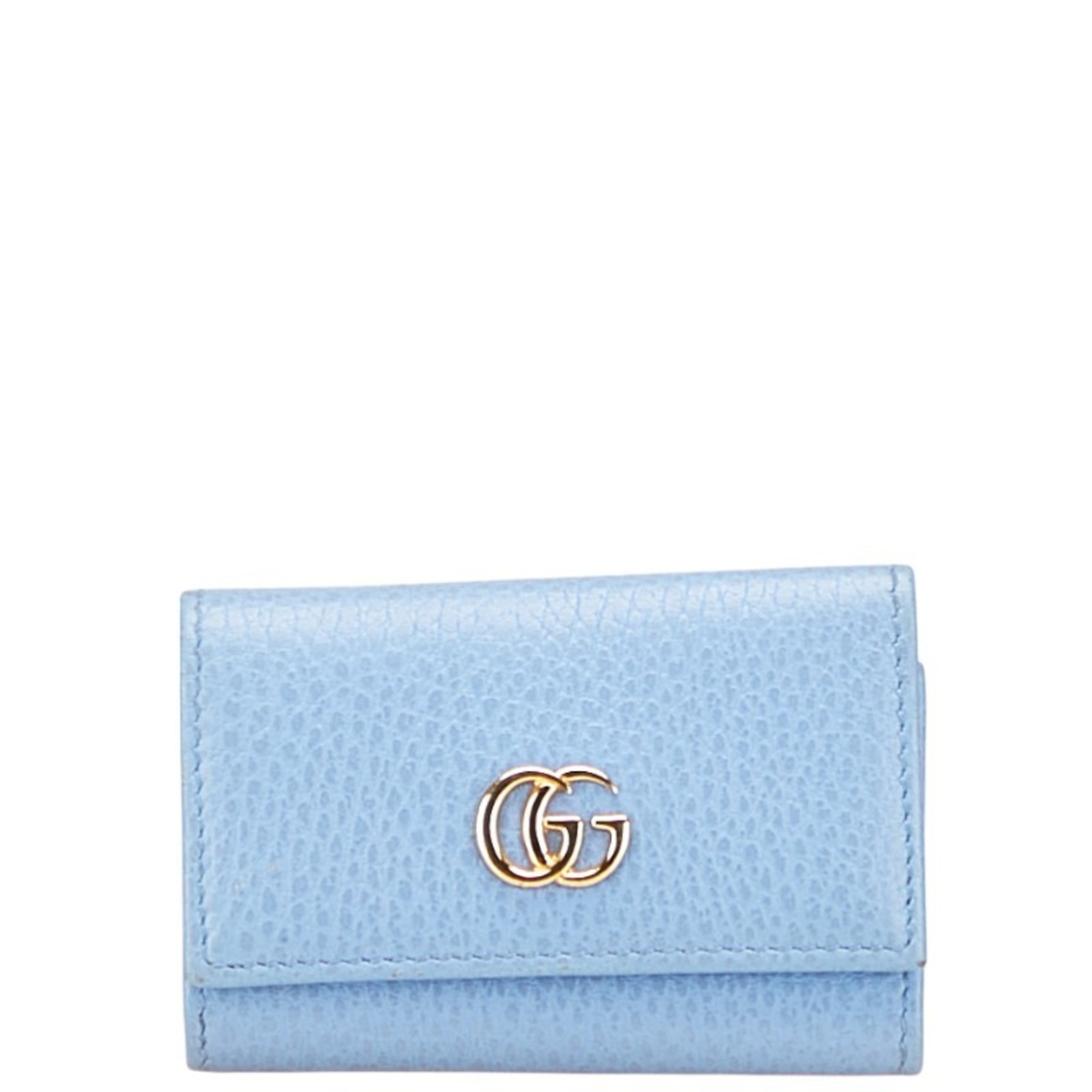 Gucci GG Marmont Double G Key Case 456118 Light Blue Leather Women's GUCCI
