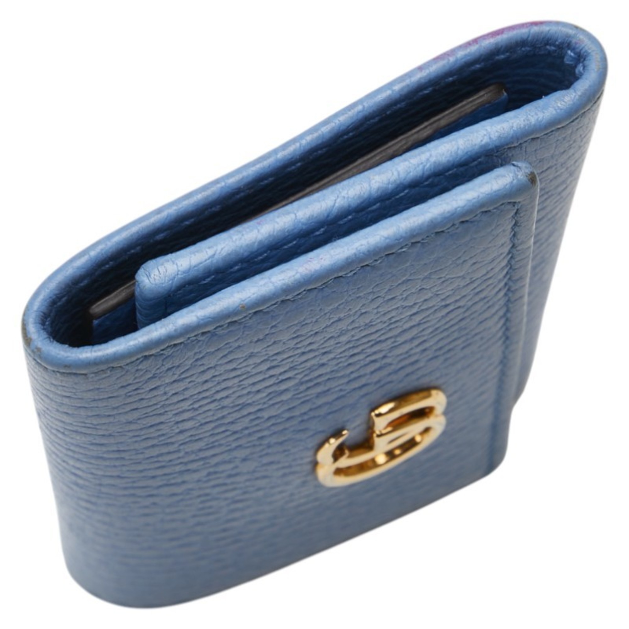 Gucci GG Marmont Double G Key Case 456118 Light Blue Leather Women's GUCCI
