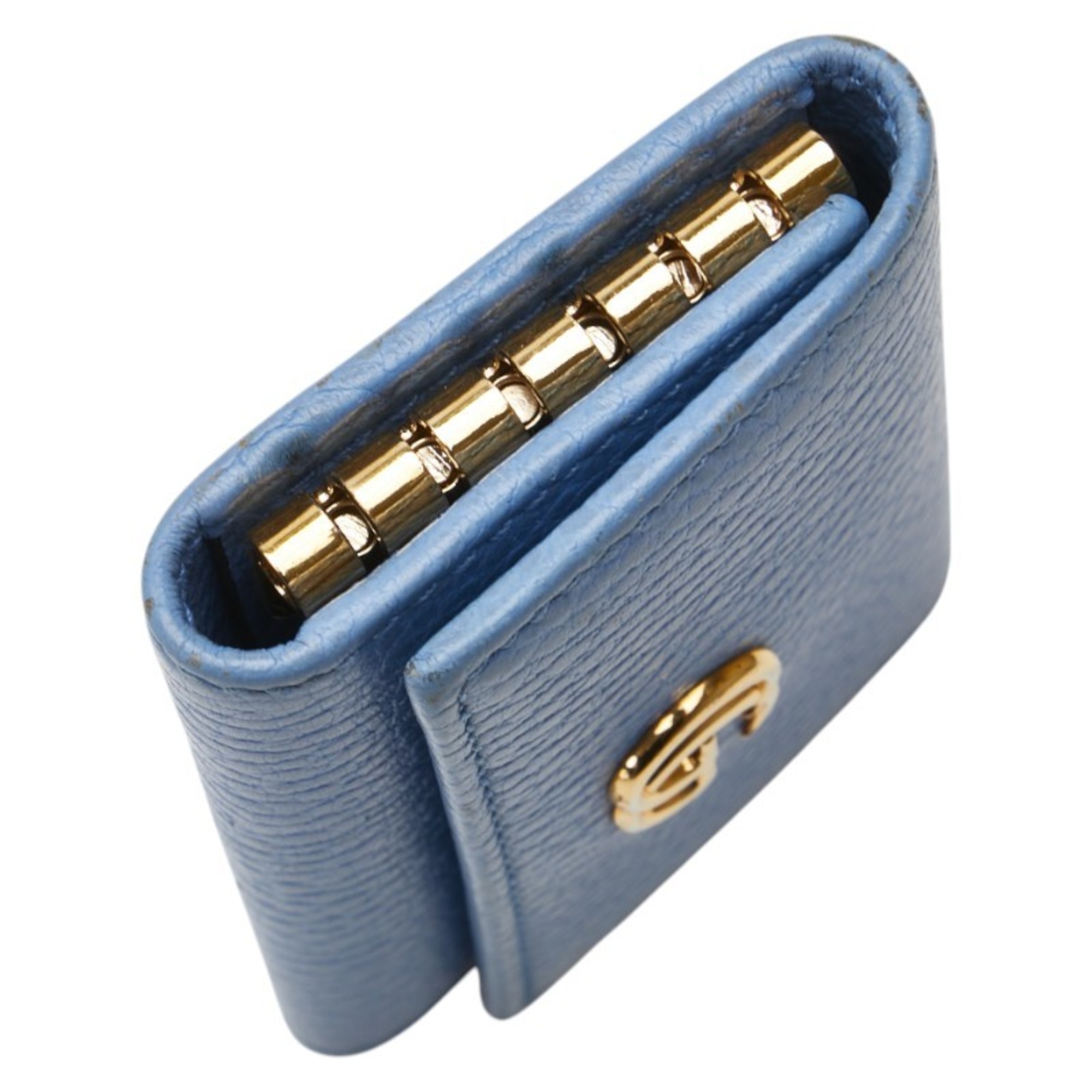 Gucci GG Marmont Double G Key Case 456118 Light Blue Leather Women's GUCCI