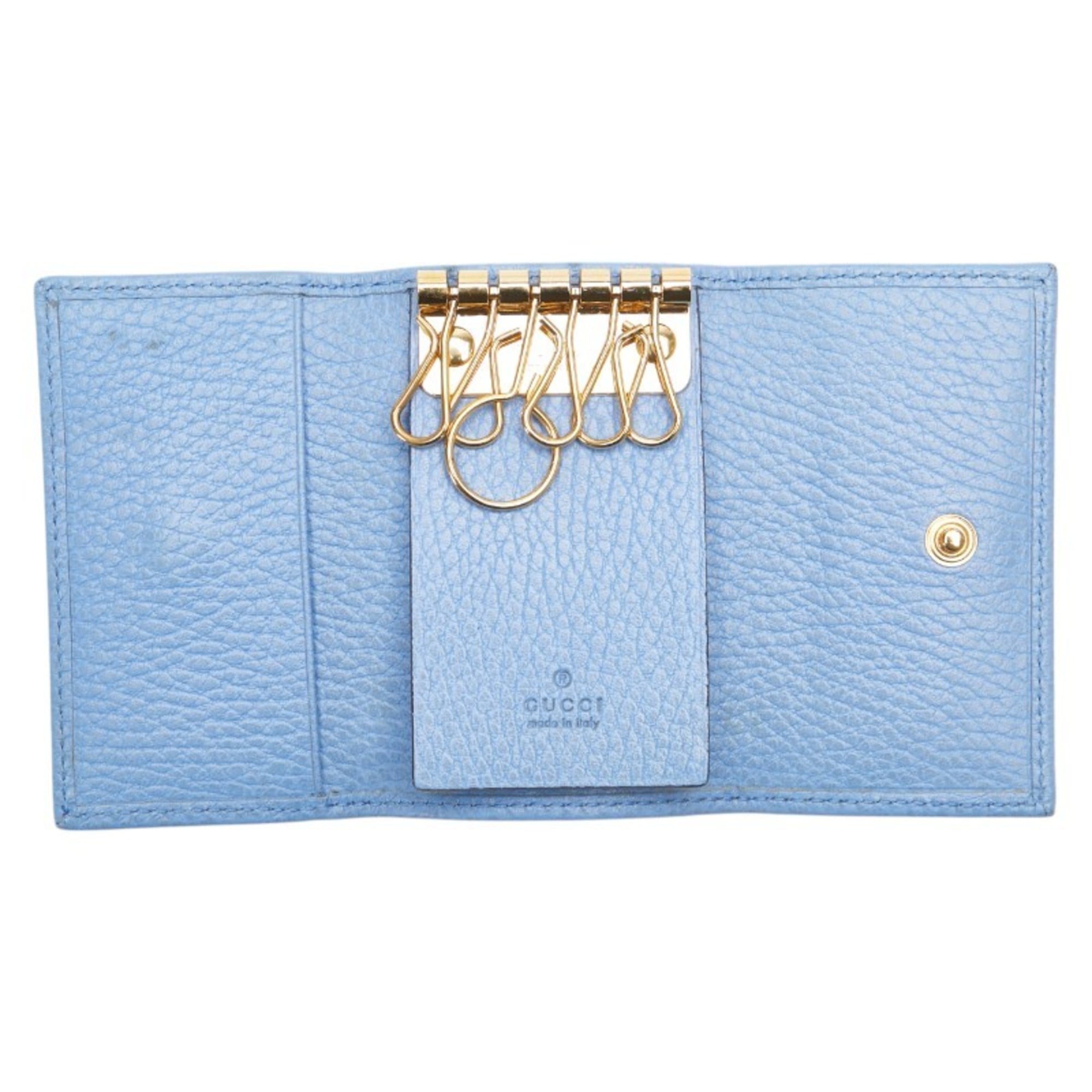 Gucci GG Marmont Double G Key Case 456118 Light Blue Leather Women's GUCCI