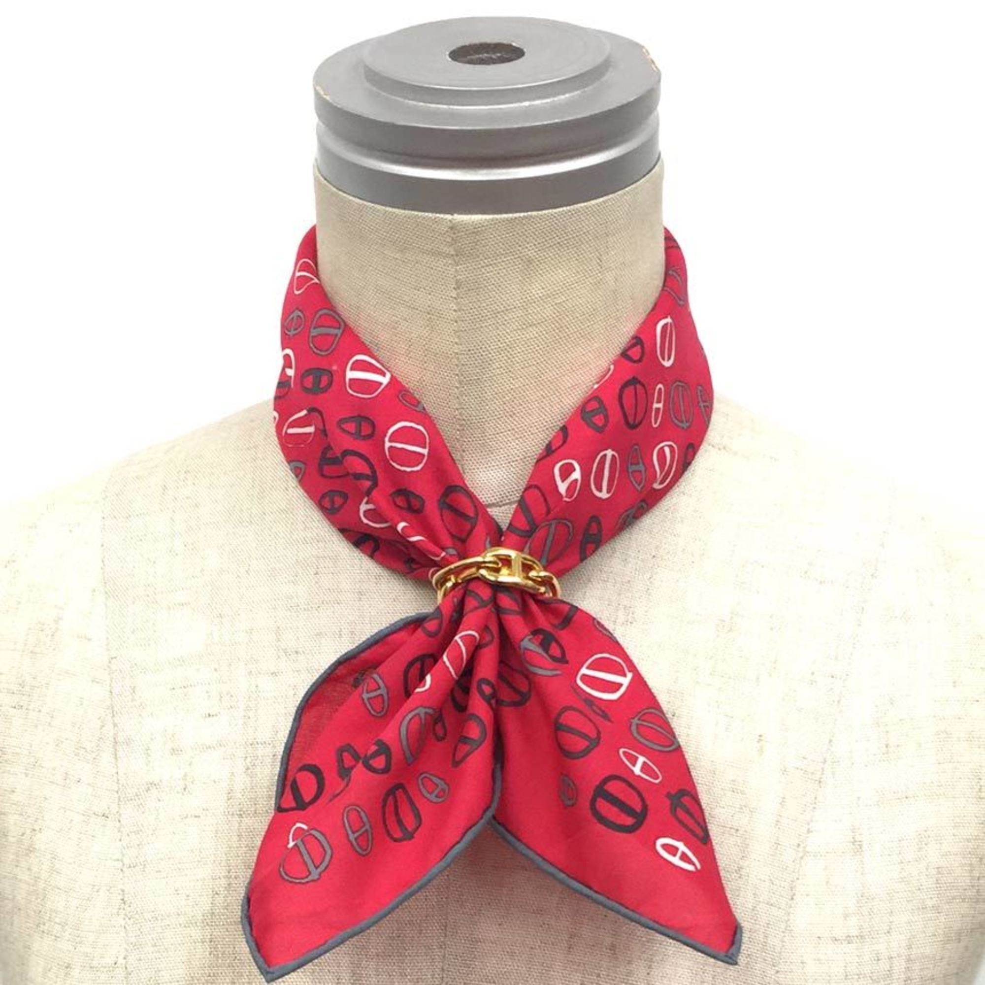 HERMES Hermes Cotton Carré Handkerchief Bandana 100% Pink Chaine d'Ancre Scarf Muffler