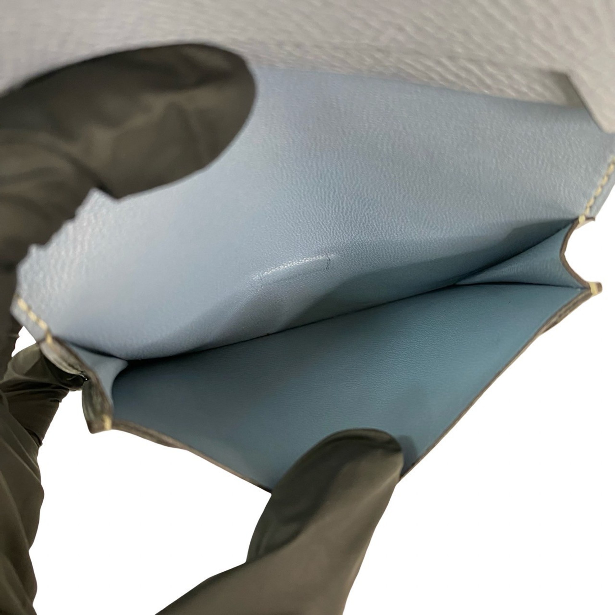 Nearly unused, engraved with O. HERMES Bearn Mini Card Case, Epsom Leather, Light Blue, 71810.