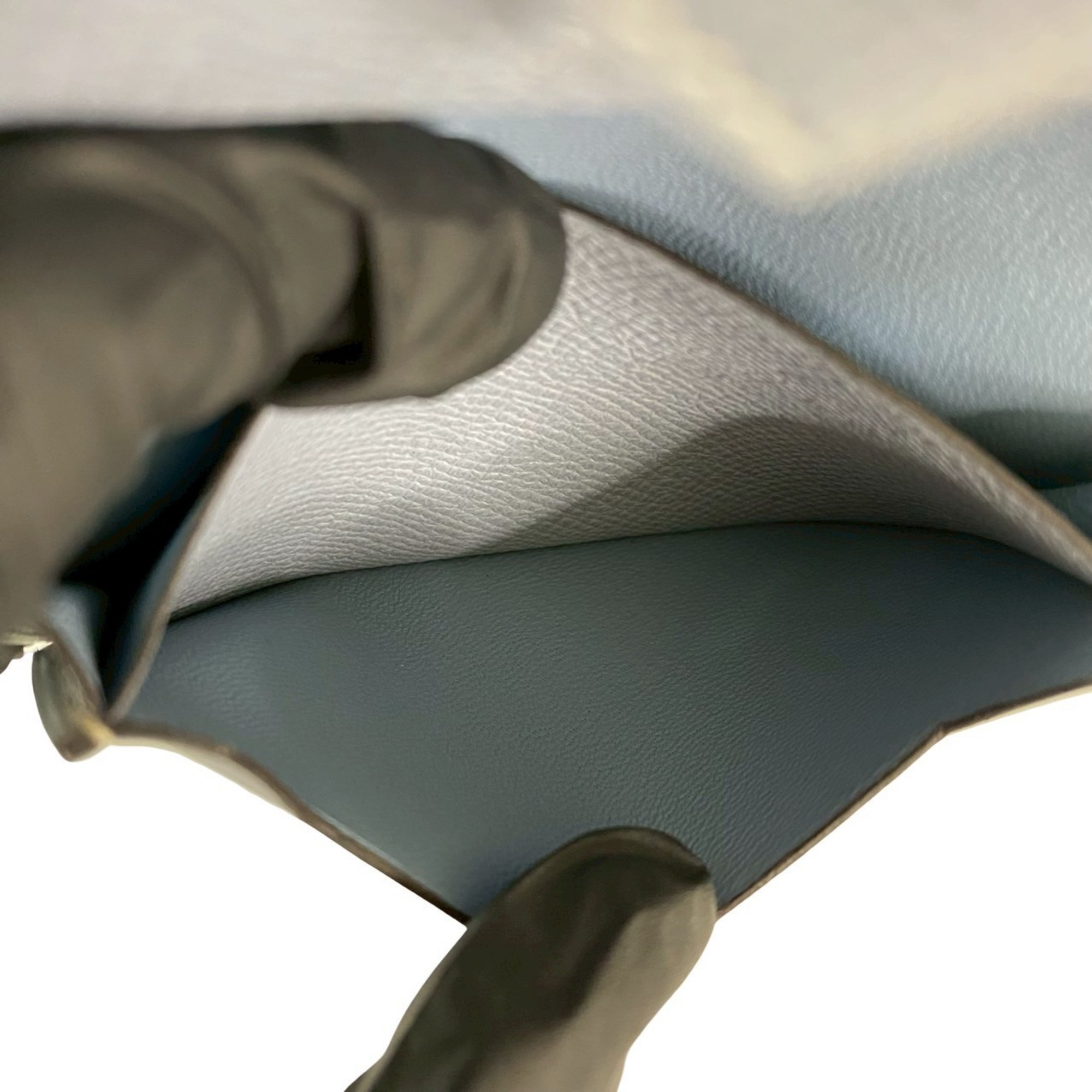 Nearly unused, engraved with O. HERMES Bearn Mini Card Case, Epsom Leather, Light Blue, 71810.