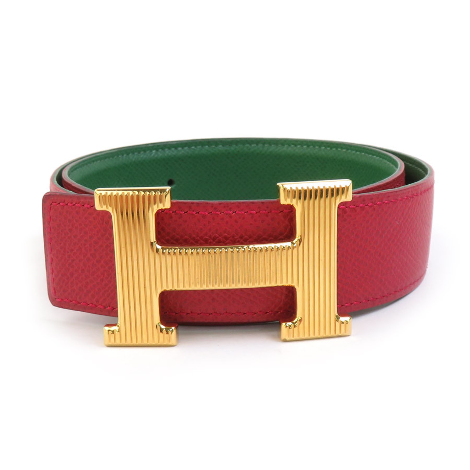 Hermes Hermès Constance Reversible Belt, Couchvel, Red x Green, Gold, Women's, h31425a