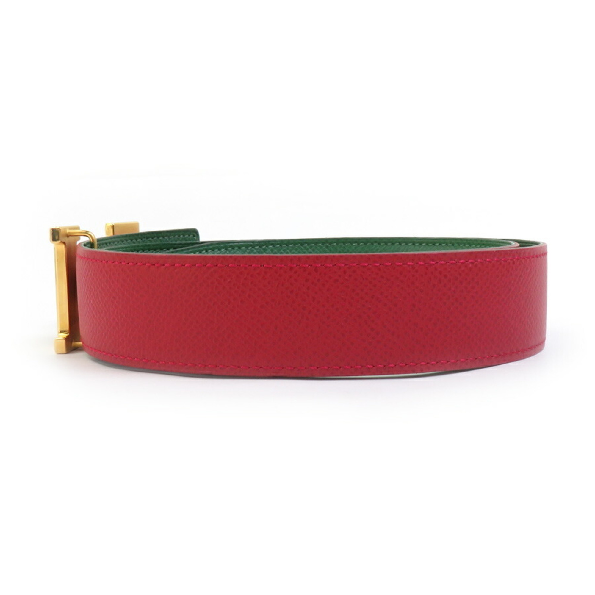 Hermes Hermès Constance Reversible Belt, Couchvel, Red x Green, Gold, Women's, h31425a