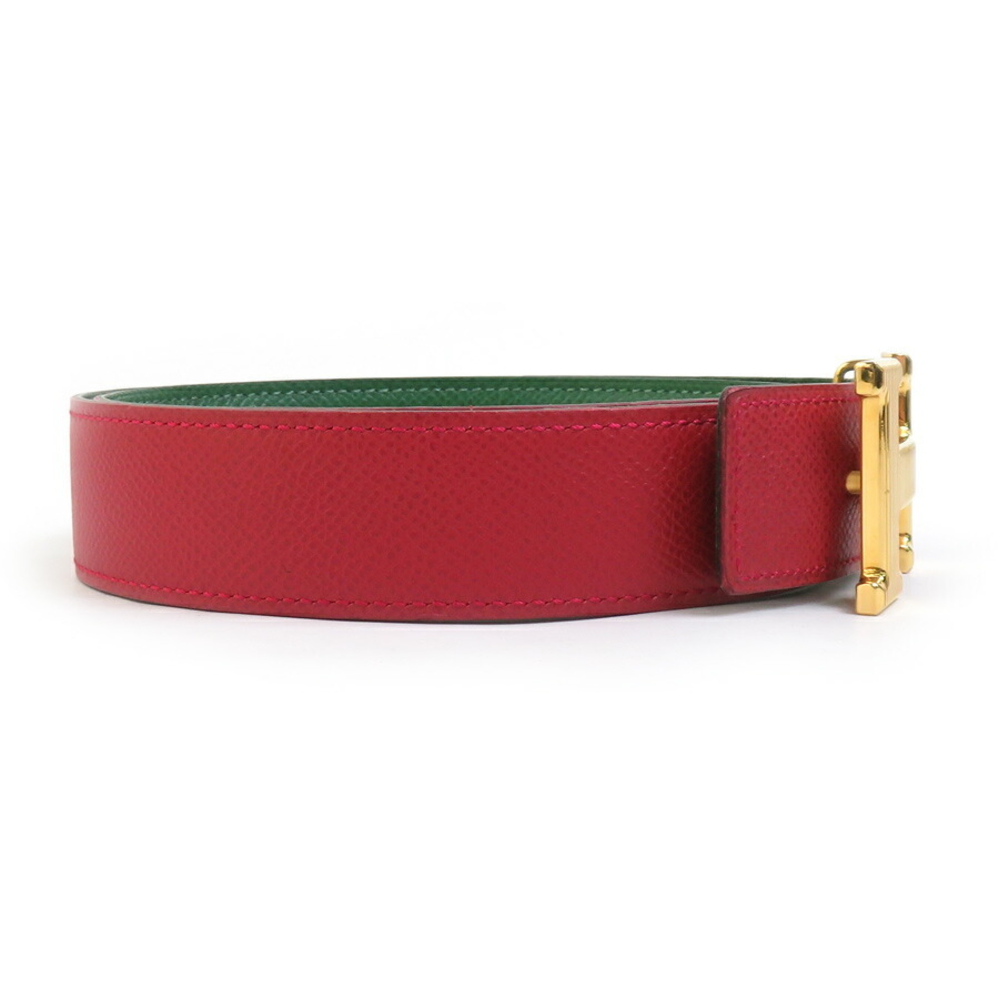 Hermes Hermès Constance Reversible Belt, Couchvel, Red x Green, Gold, Women's, h31425a