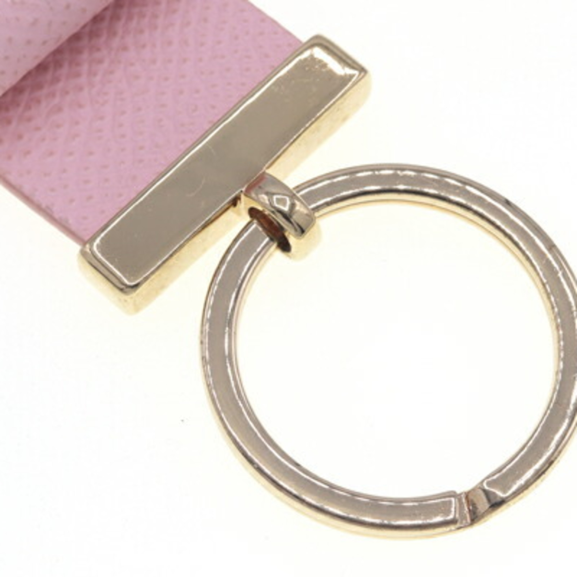 Salvatore Ferragamo Vara 22 Key Ring D579 Light Pink Leather and Metal Keychain with Ribbon for Women