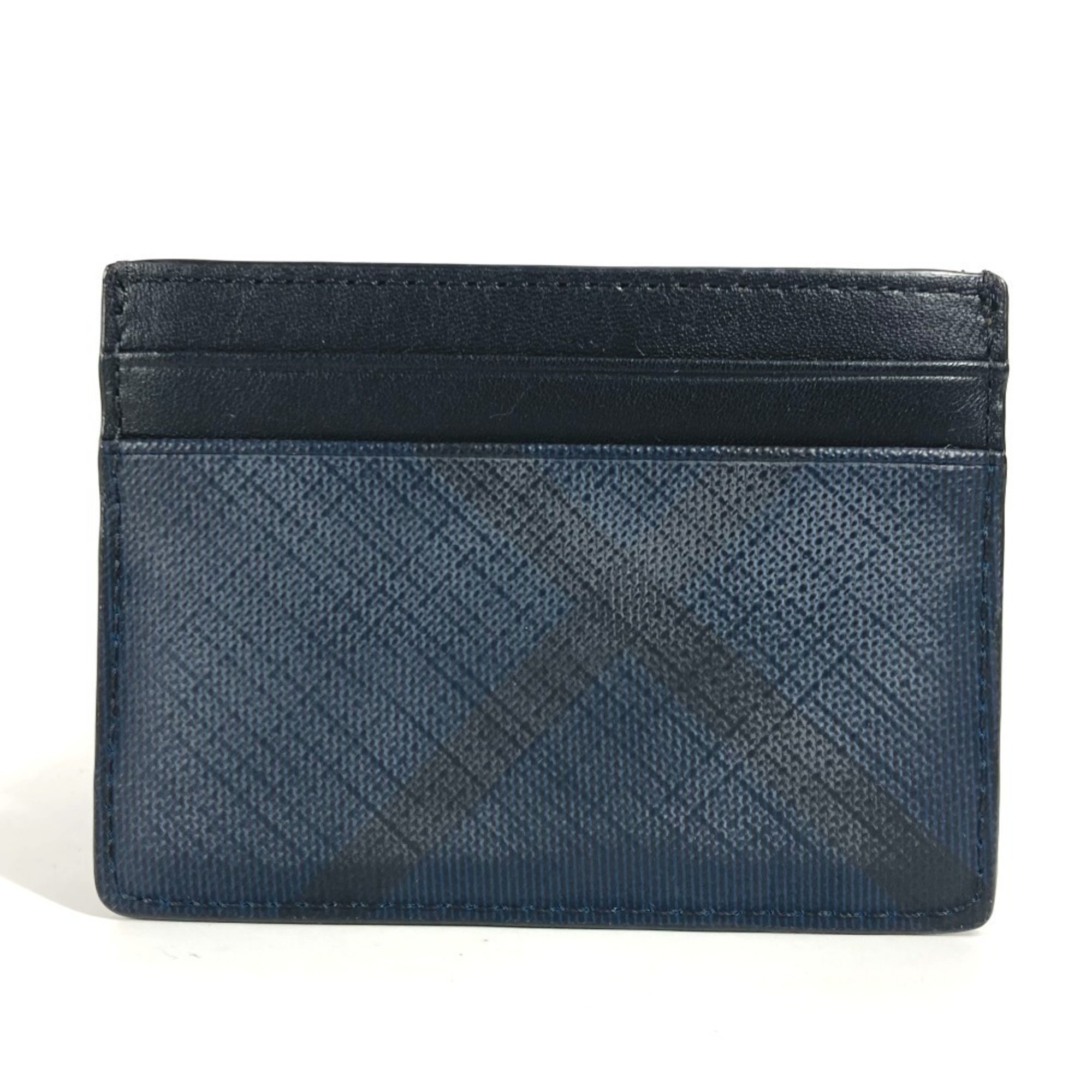 BURBERRY Check Business Card Holder Pass Case Holder/Card Leather Men's Women's Navy
