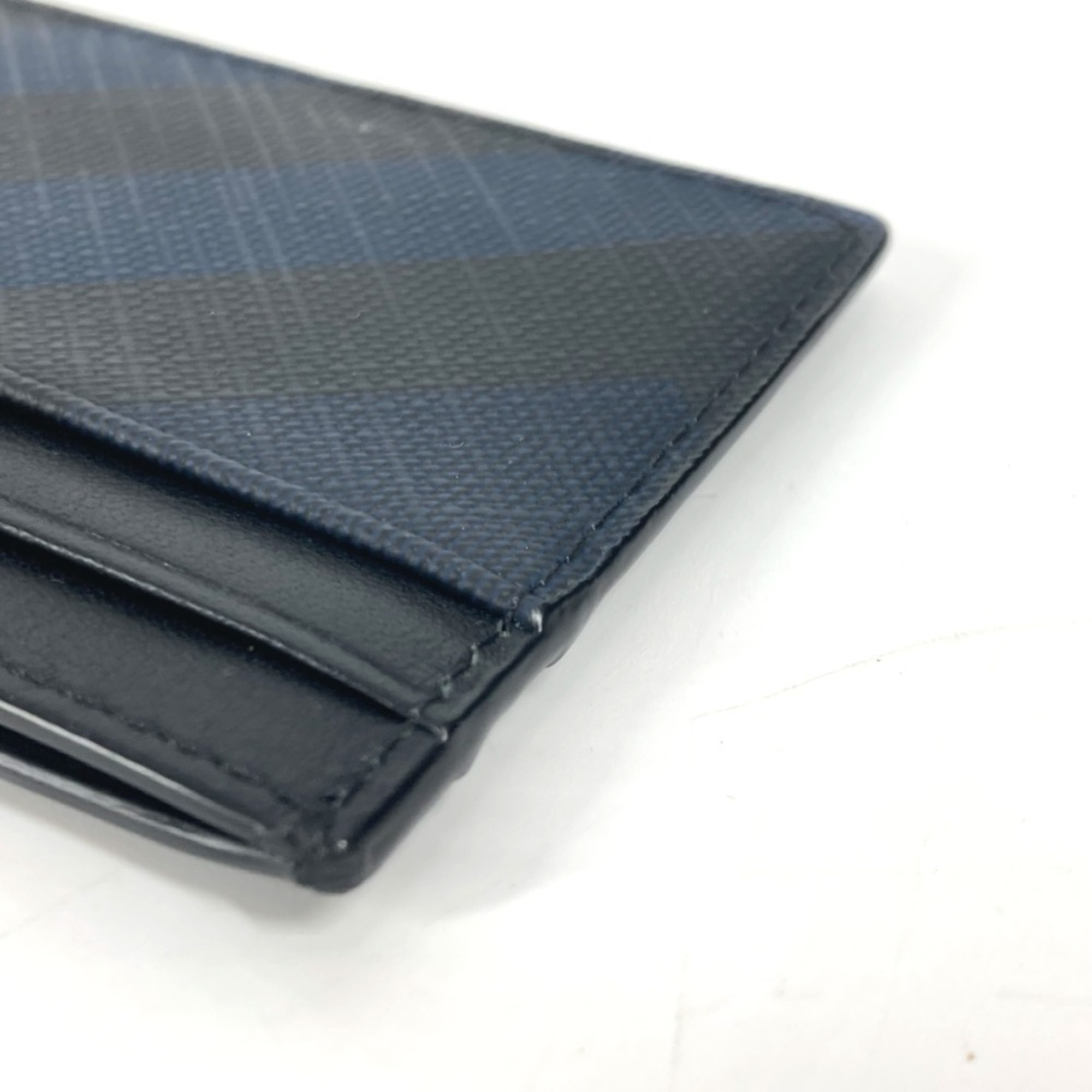 BURBERRY Check Business Card Holder Pass Case Holder/Card Leather Men's Women's Navy