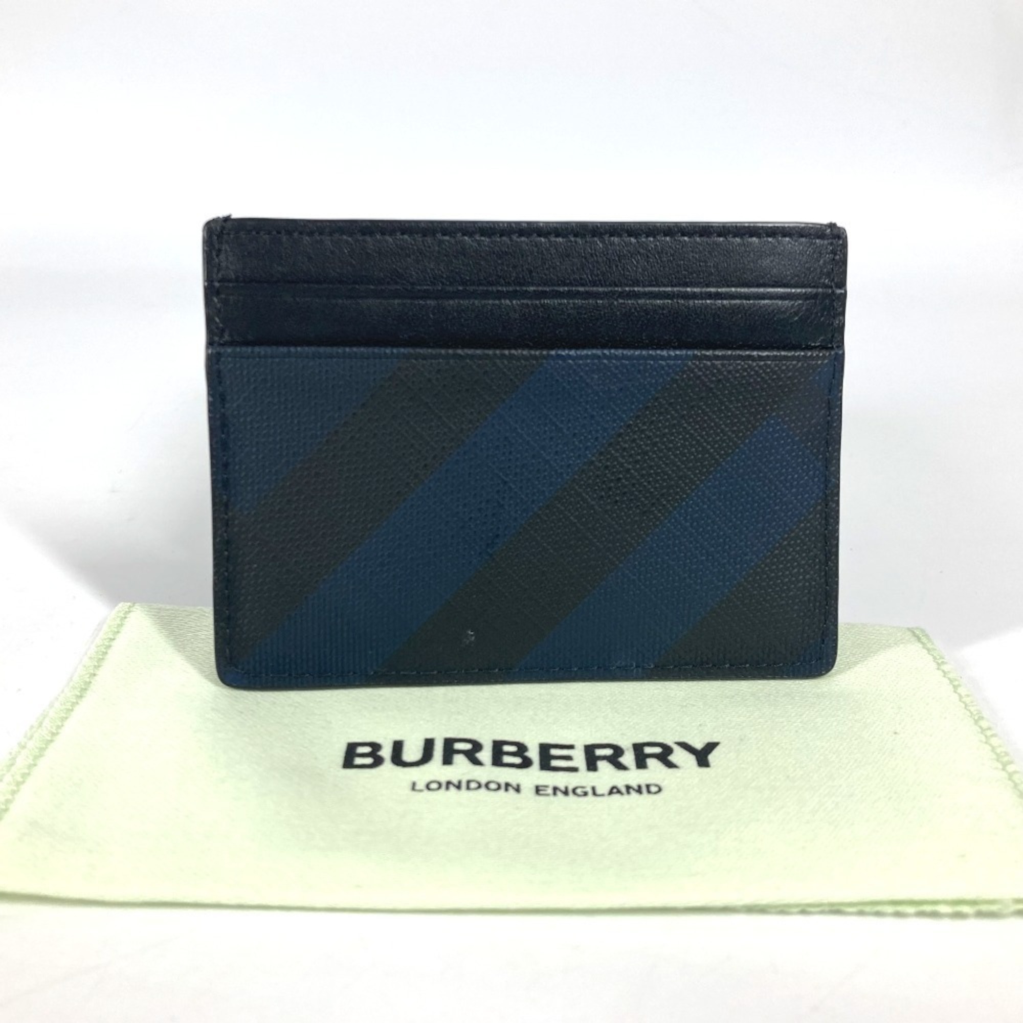 BURBERRY Check Business Card Holder Pass Case Holder/Card Leather Men's Women's Navy