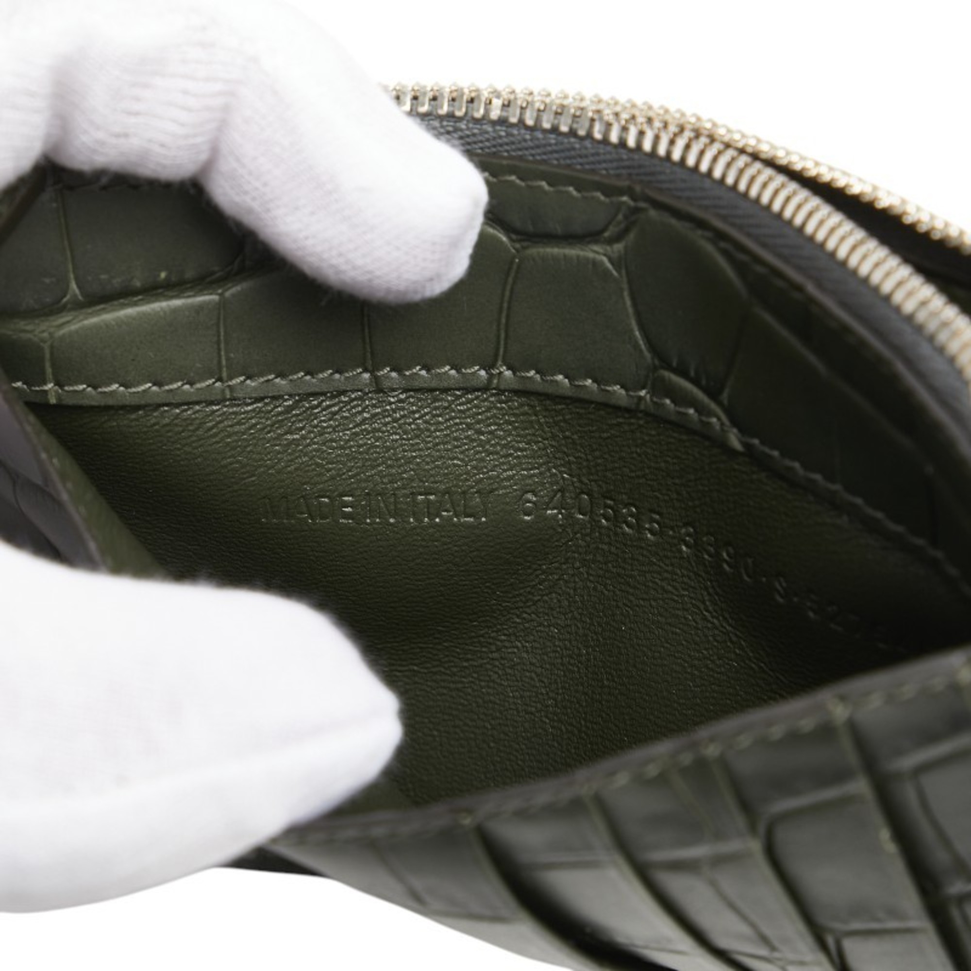 Balenciaga Embossed Card Case, Coin and Fragment Case 640535 Khaki Green Leather Men's BALENCIAGA