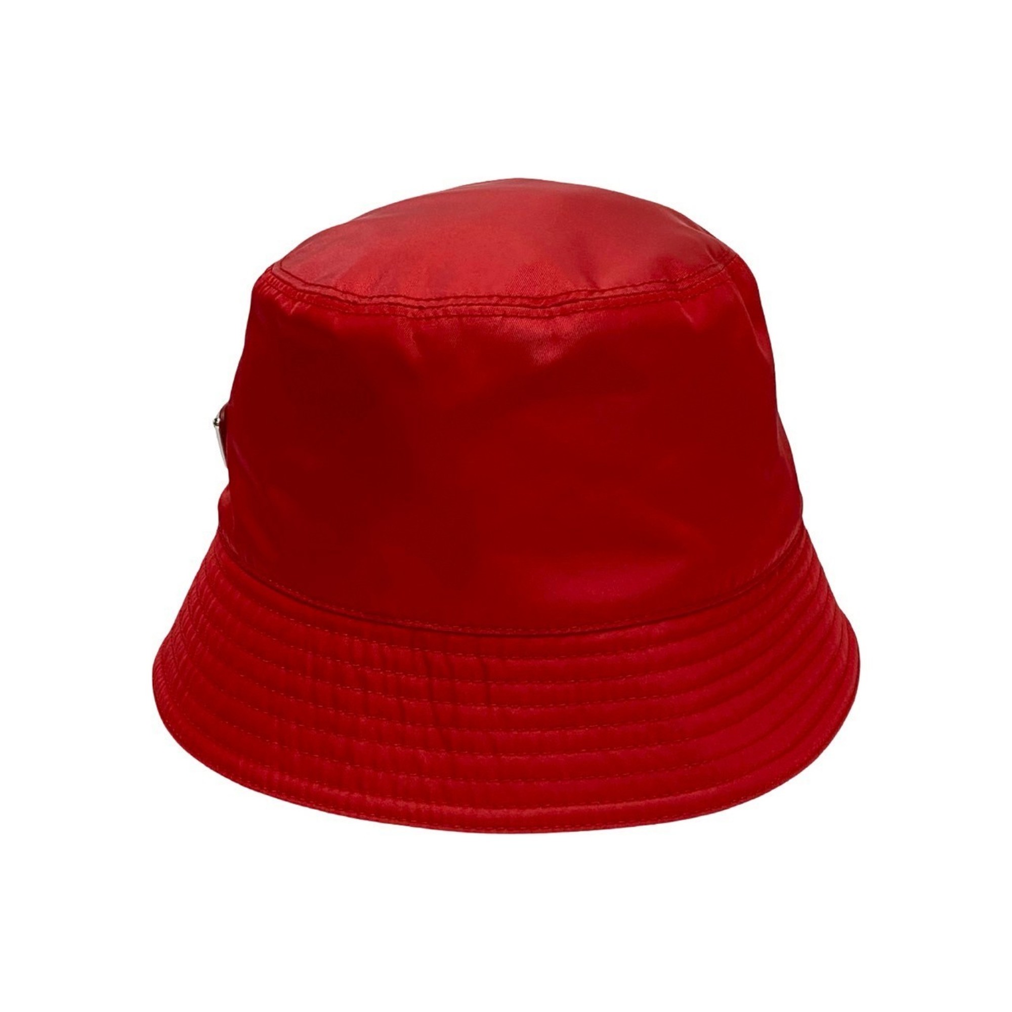 PRADA Re-Nylon Bucket Hat with Triangle Logo and Metal Fittings, Size Small, Red, 64275