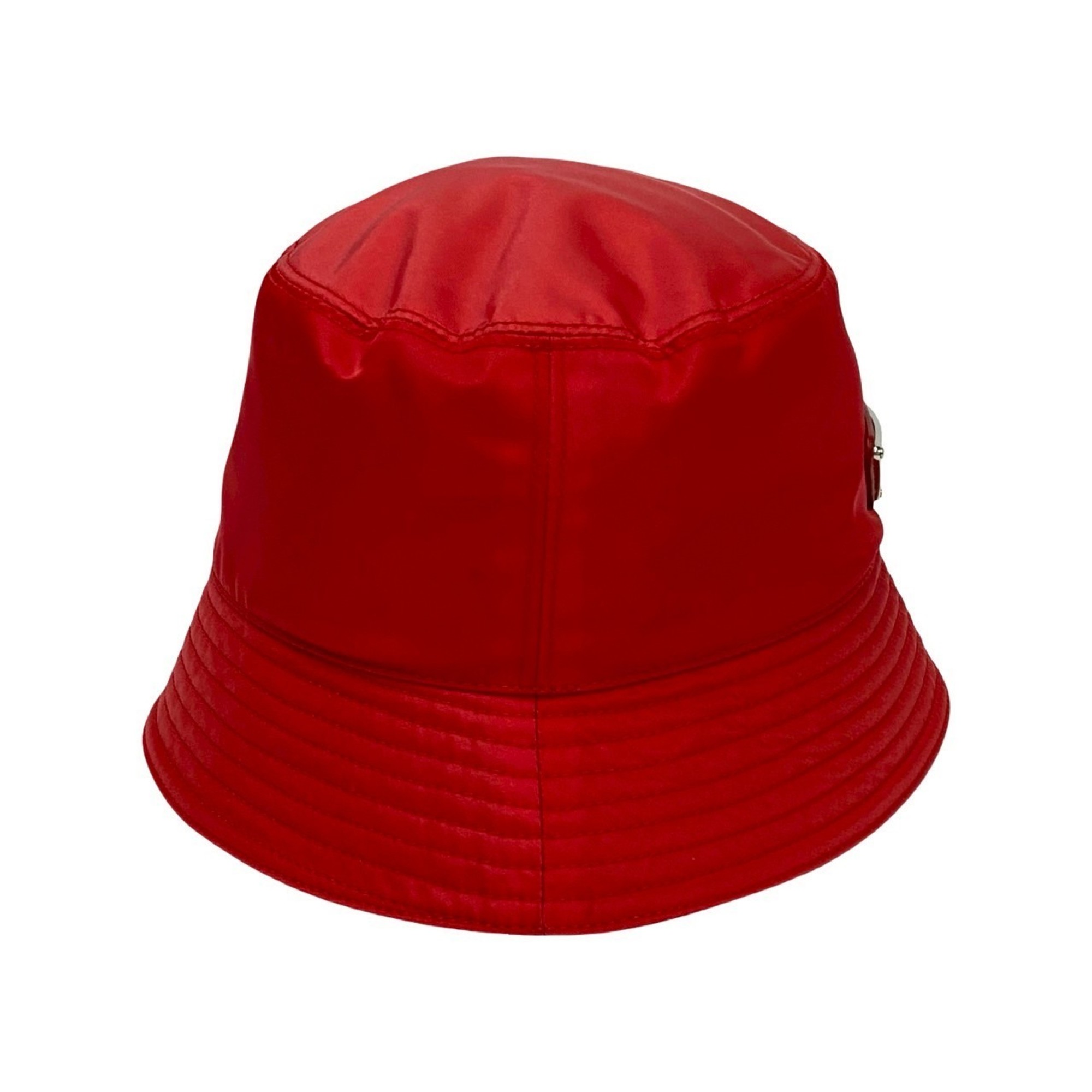 PRADA Re-Nylon Bucket Hat with Triangle Logo and Metal Fittings, Size Small, Red, 64275
