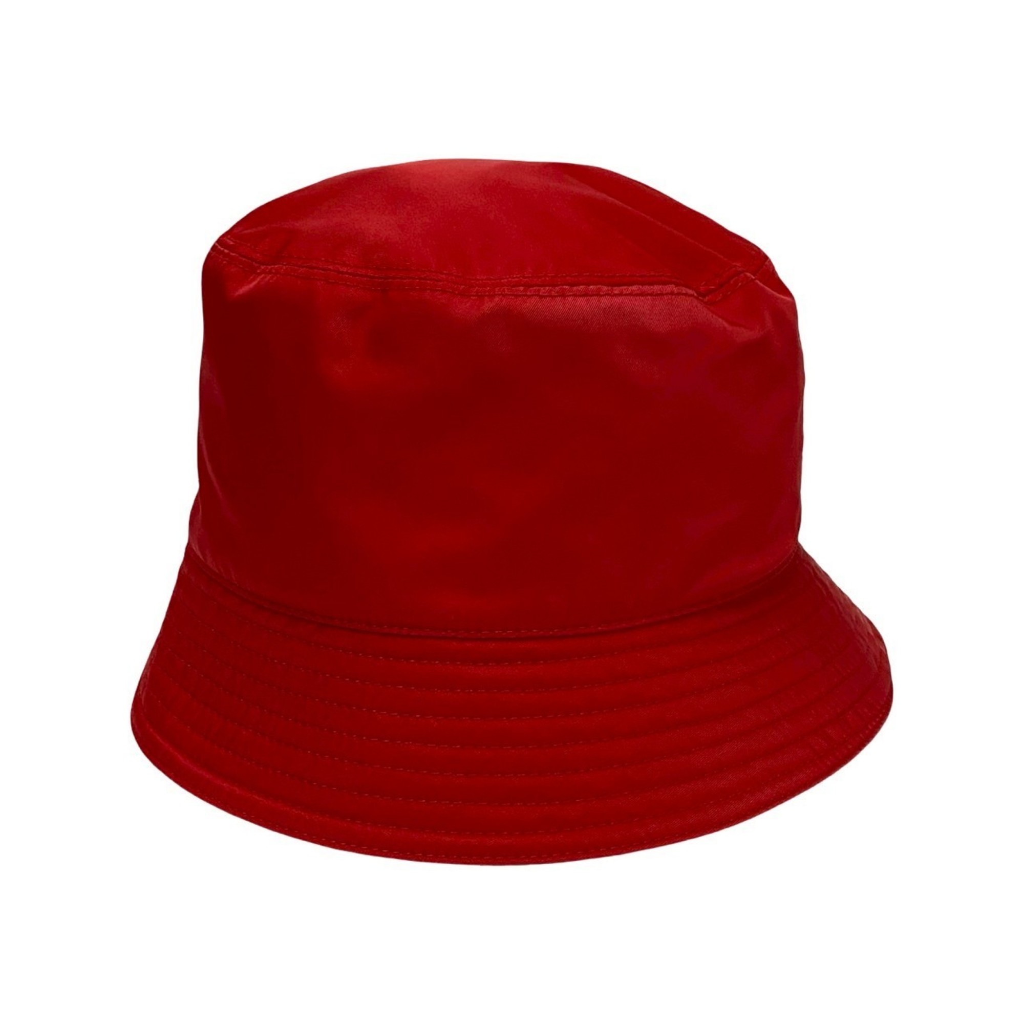 PRADA Re-Nylon Bucket Hat with Triangle Logo and Metal Fittings, Size Small, Red, 64275