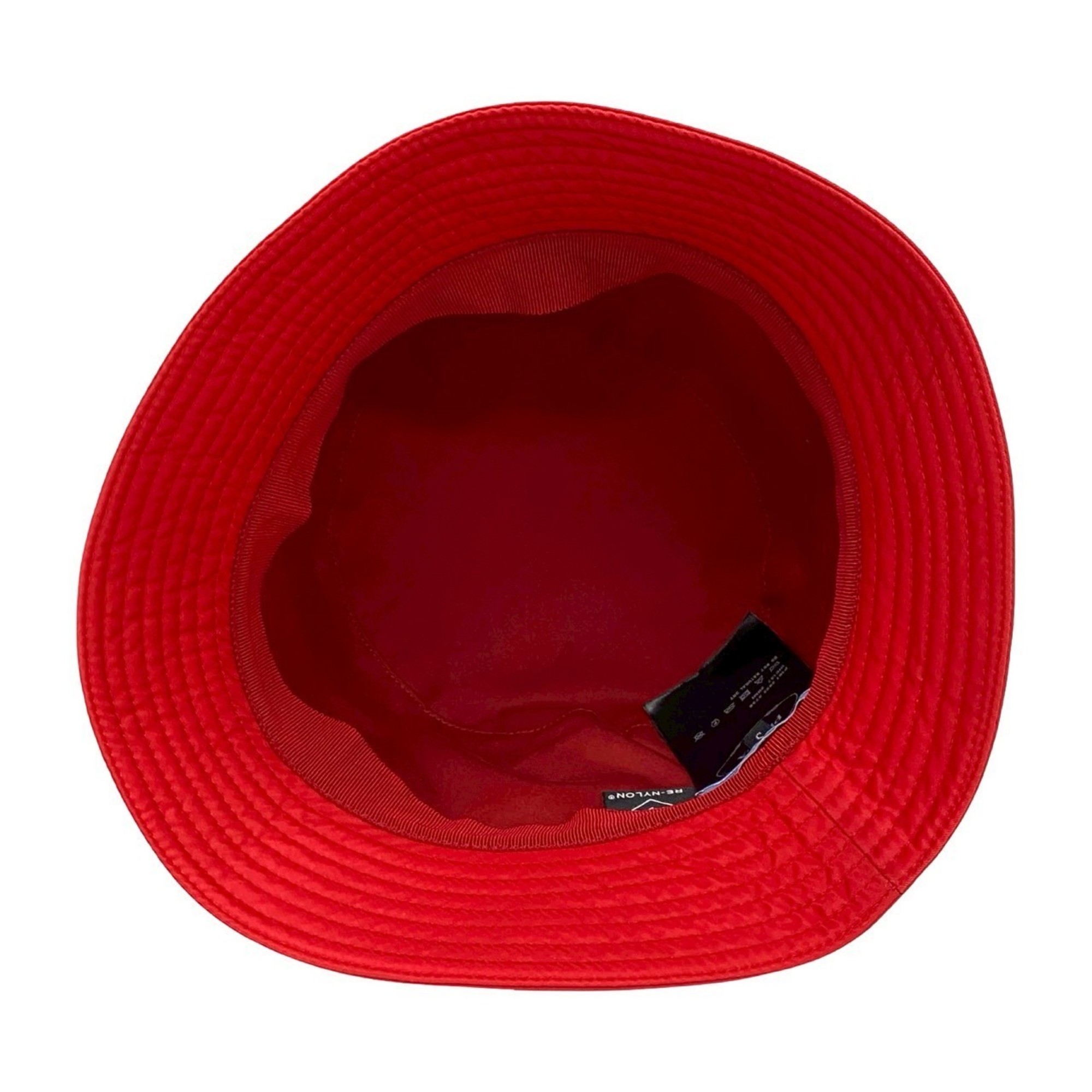 PRADA Re-Nylon Bucket Hat with Triangle Logo and Metal Fittings, Size Small, Red, 64275