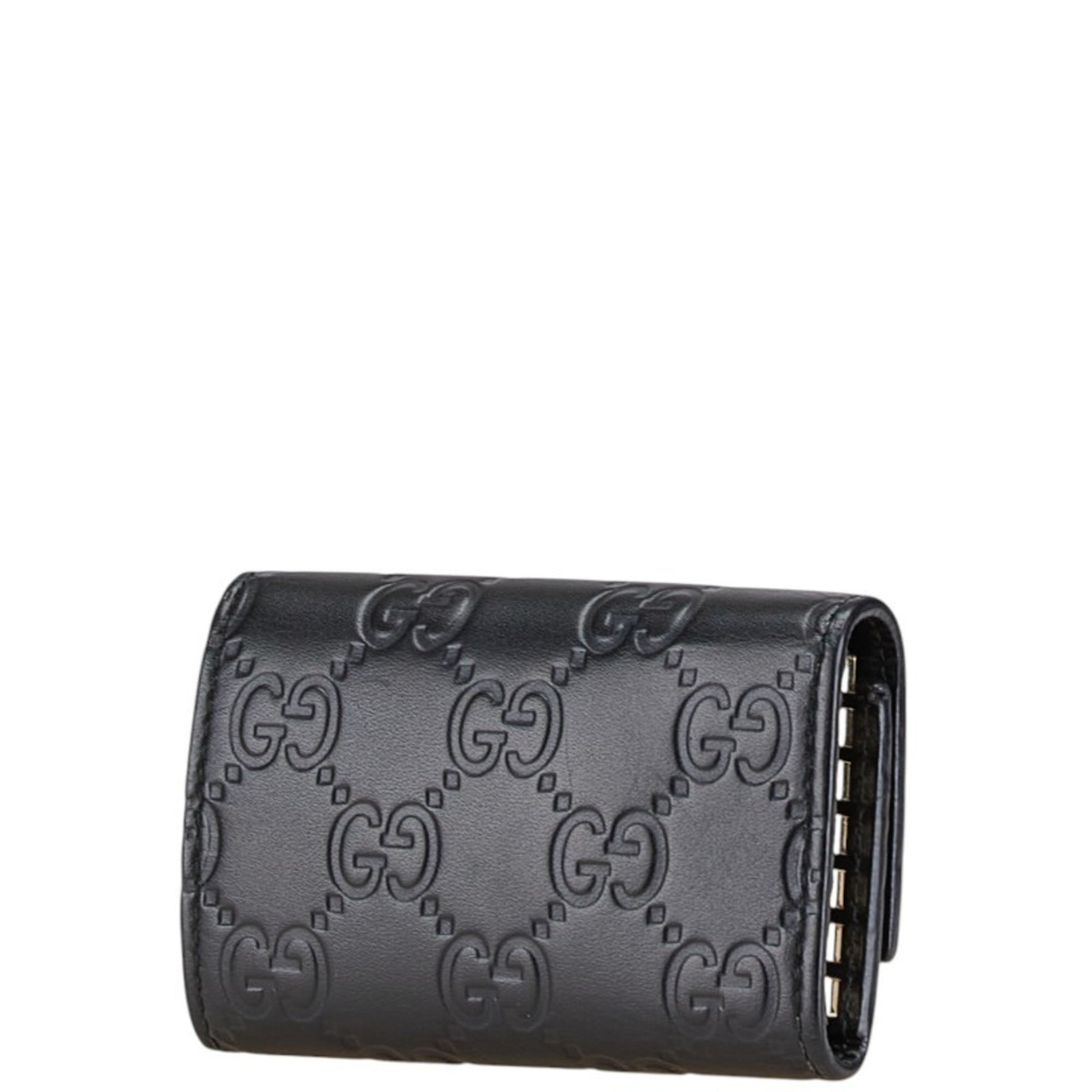 Gucci Guccissima Ribbon 6-ring Key Case 388682 Black Leather Women's GUCCI