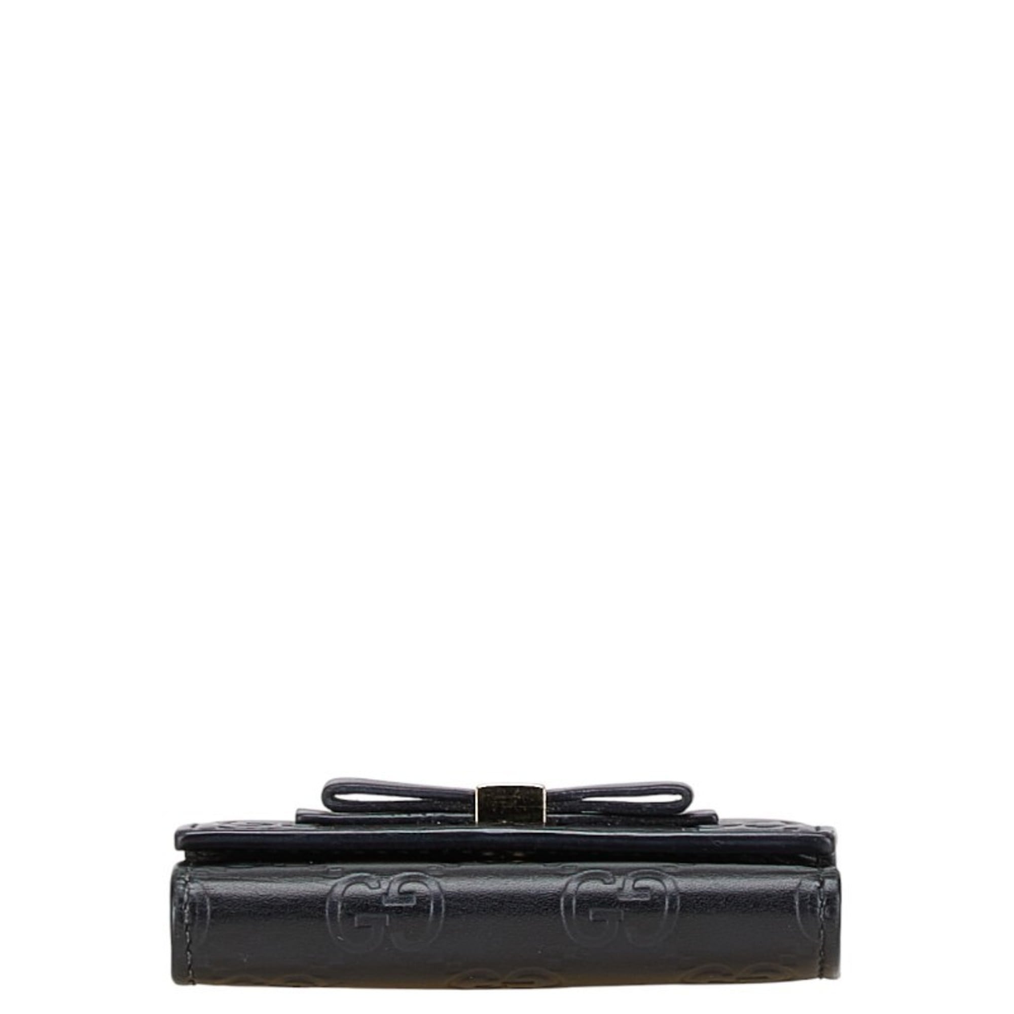 Gucci Guccissima Ribbon 6-ring Key Case 388682 Black Leather Women's GUCCI