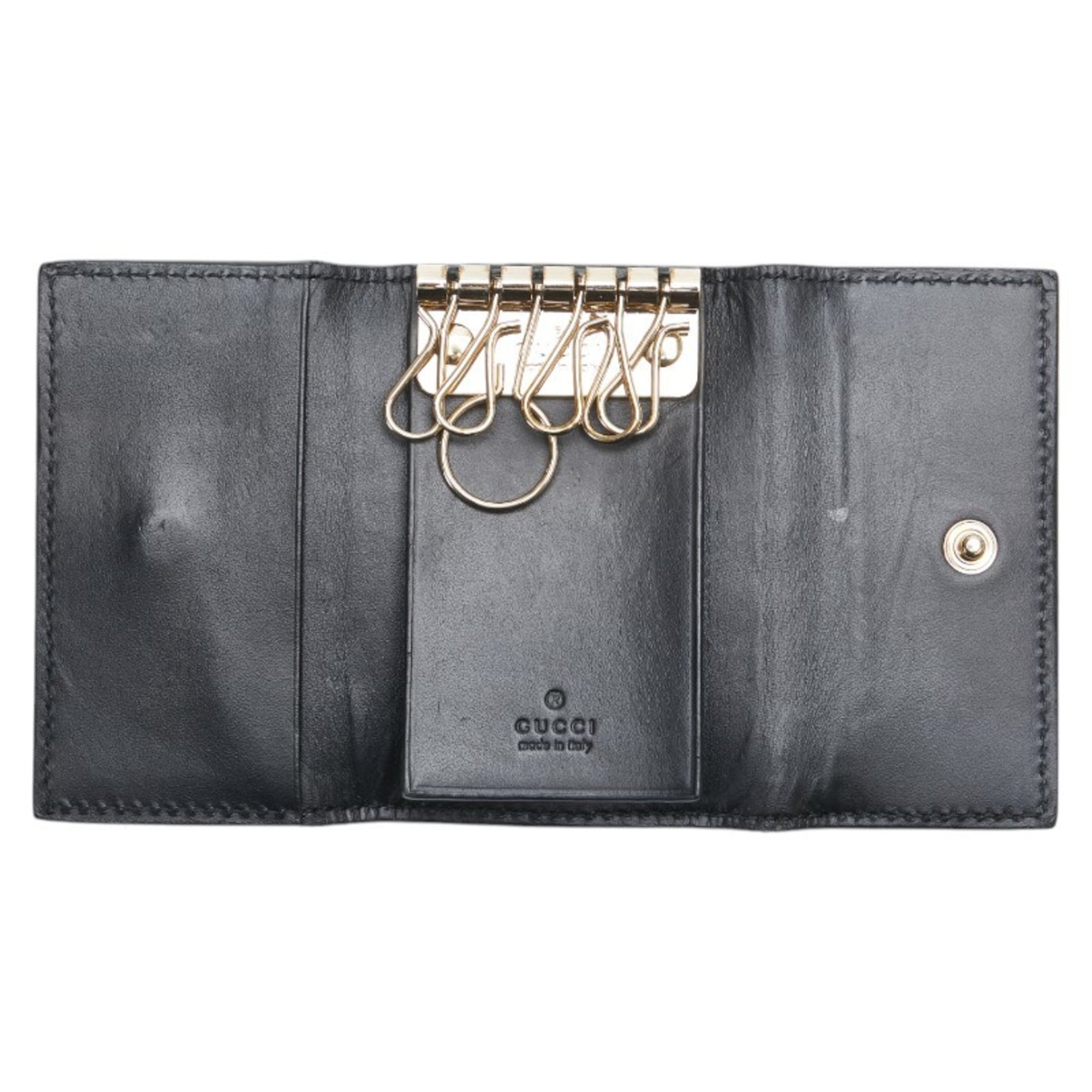 Gucci Guccissima Ribbon 6-ring Key Case 388682 Black Leather Women's GUCCI