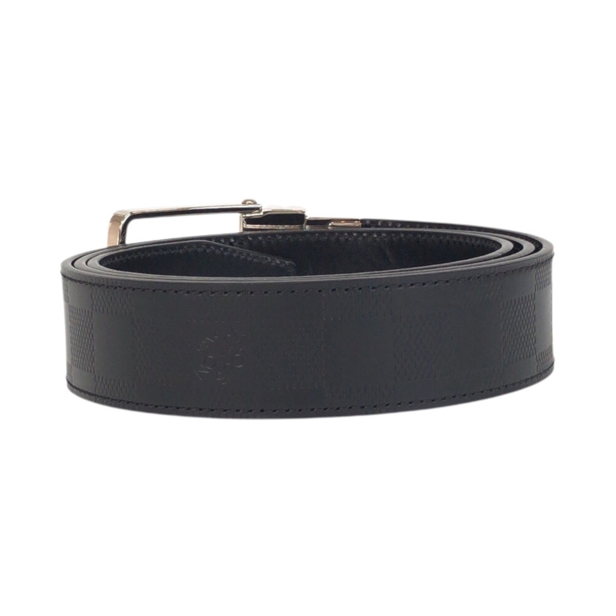 LOUIS VUITTON Damier Infini Santur 105 42 Black with Silver Hardware, Leather Belt, Reversible, Men's