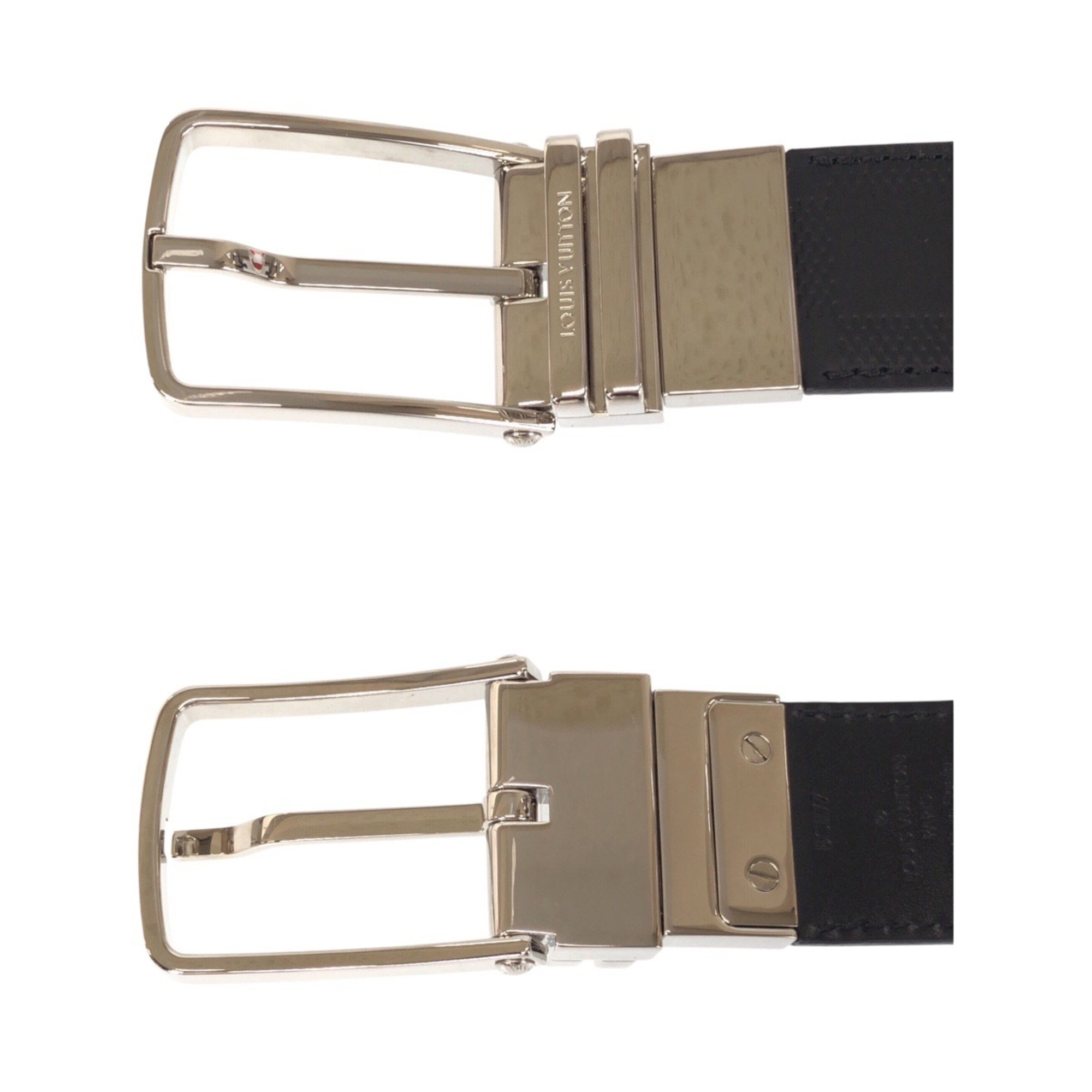 LOUIS VUITTON Damier Infini Santur 105 42 Black with Silver Hardware, Leather Belt, Reversible, Men's