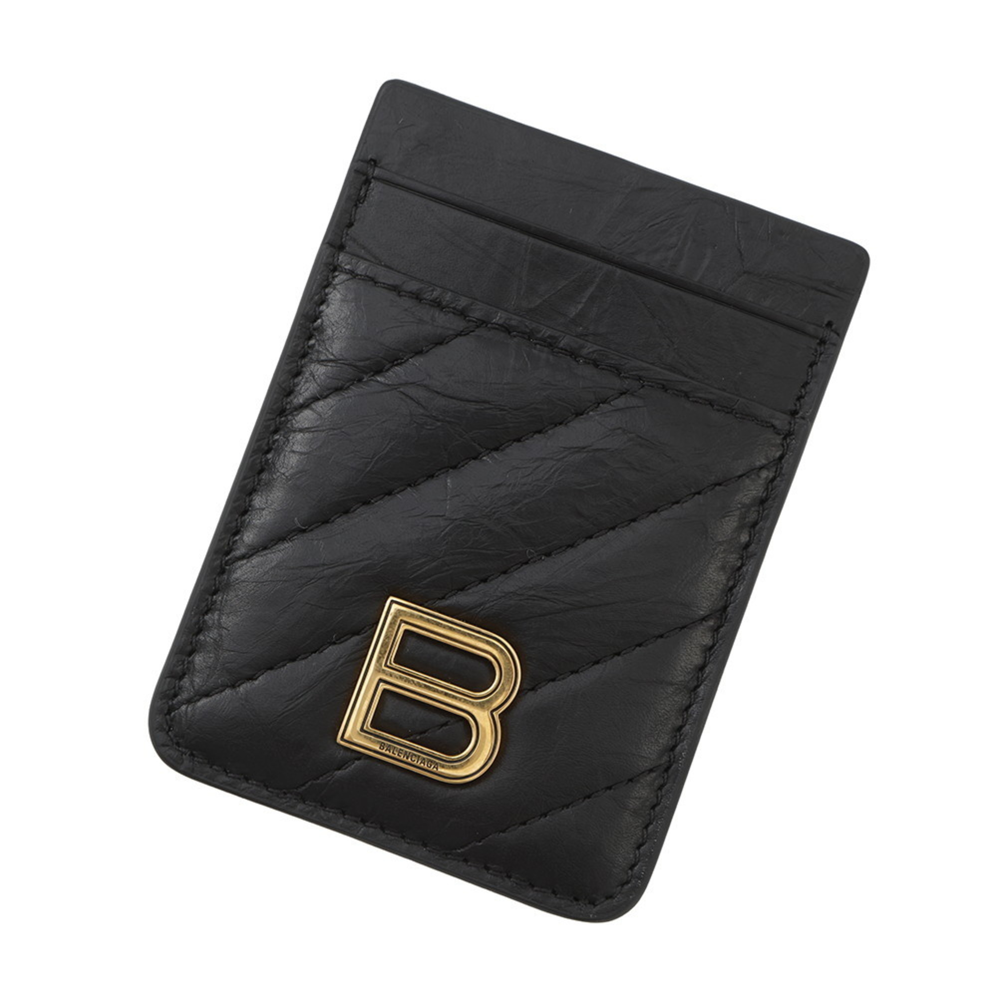 Balenciaga Quilted Card Holder in Crushed Calf Leather, Black, 782132