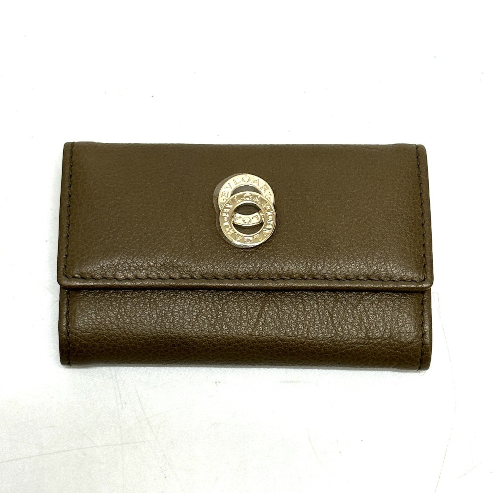 BVLGARI Bvlgari 6-ring double key case, leather, brown, like new, for men