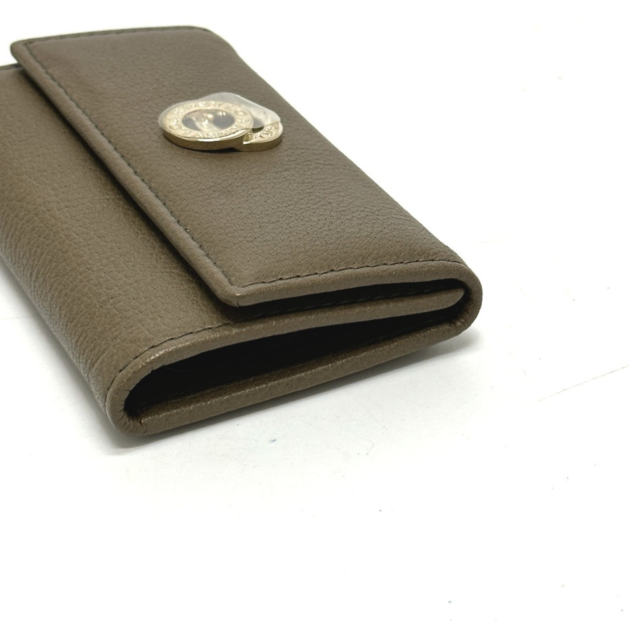 BVLGARI Bvlgari 6-ring double key case, leather, brown, like new, for men