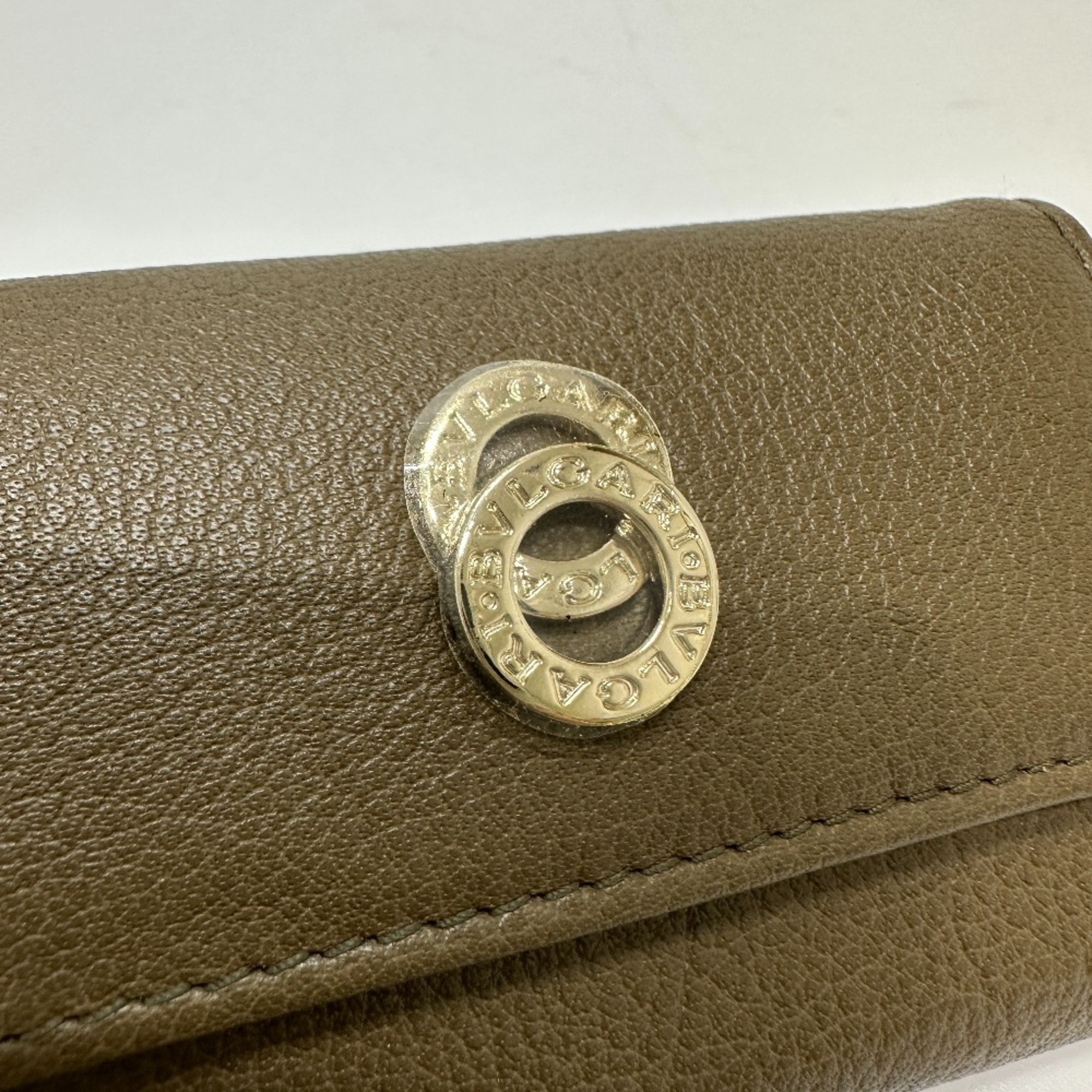 BVLGARI Bvlgari 6-ring double key case, leather, brown, like new, for men