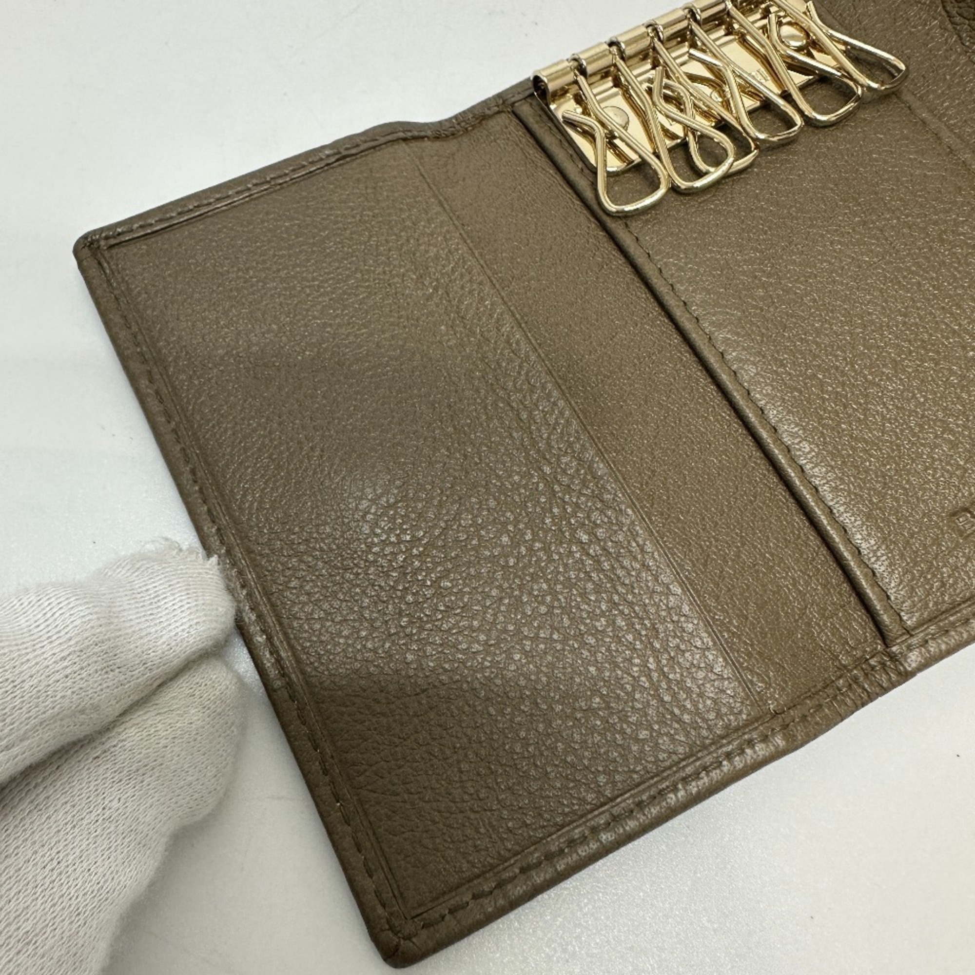 BVLGARI Bvlgari 6-ring double key case, leather, brown, like new, for men