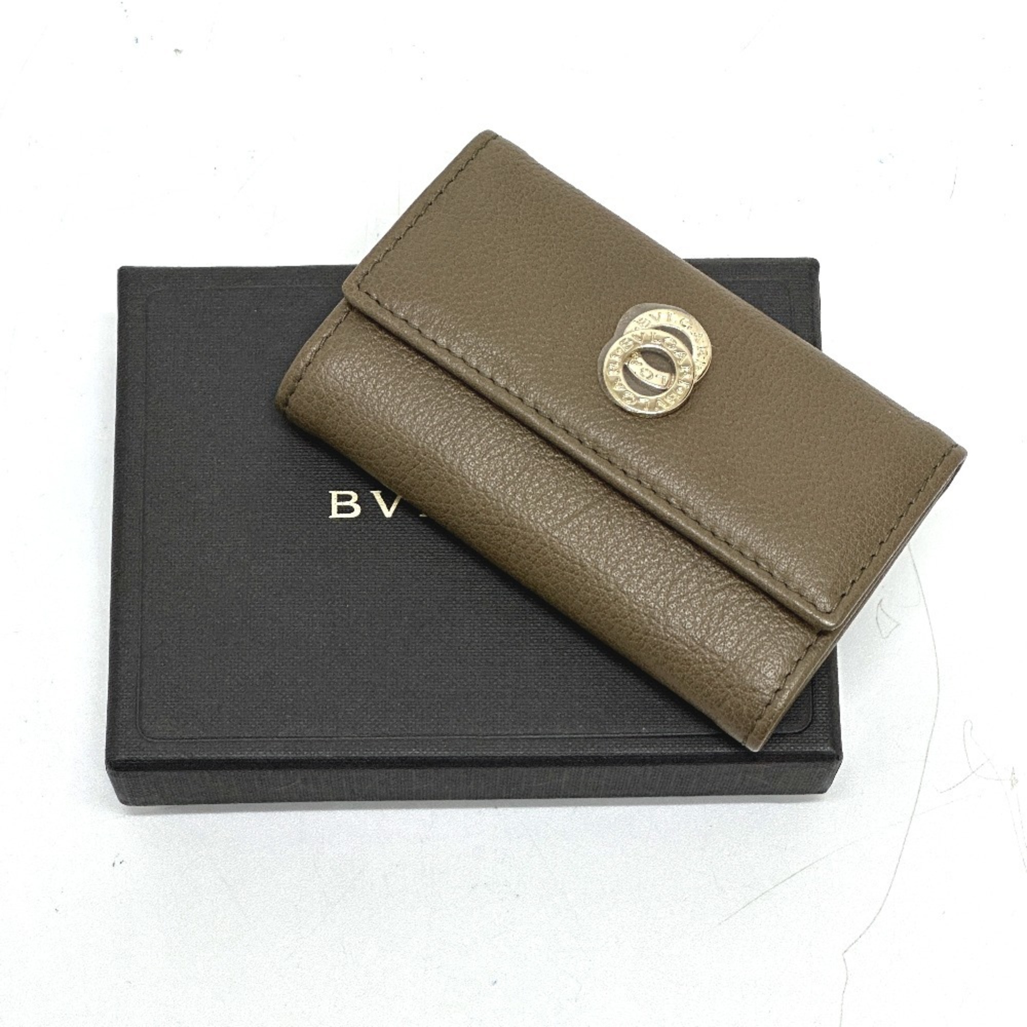 BVLGARI Bvlgari 6-ring double key case, leather, brown, like new, for men