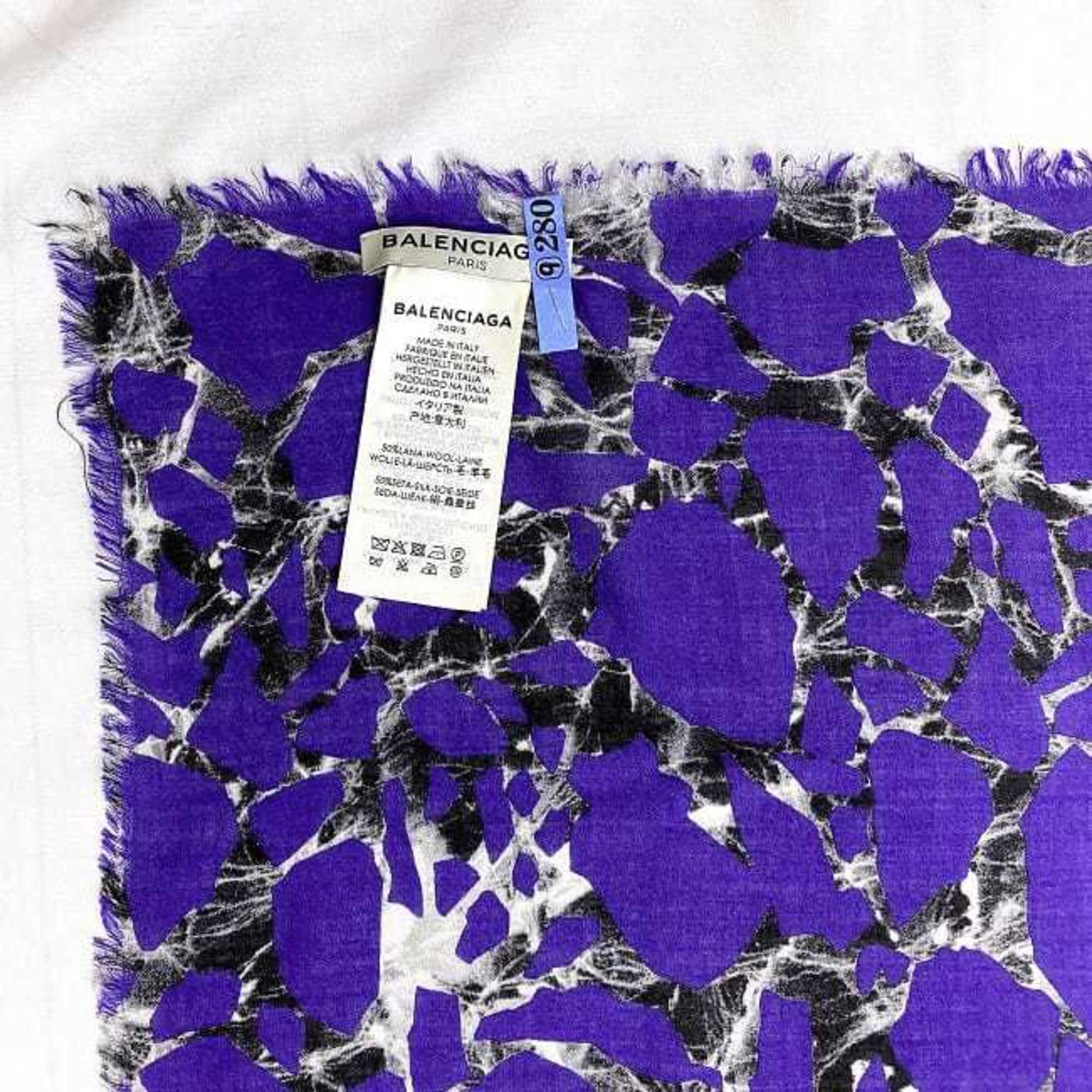 Balenciaga Stole Navy 508313 50% Wool Silk BALENCIAGA Large Square Mosaic Camouflage Ladies