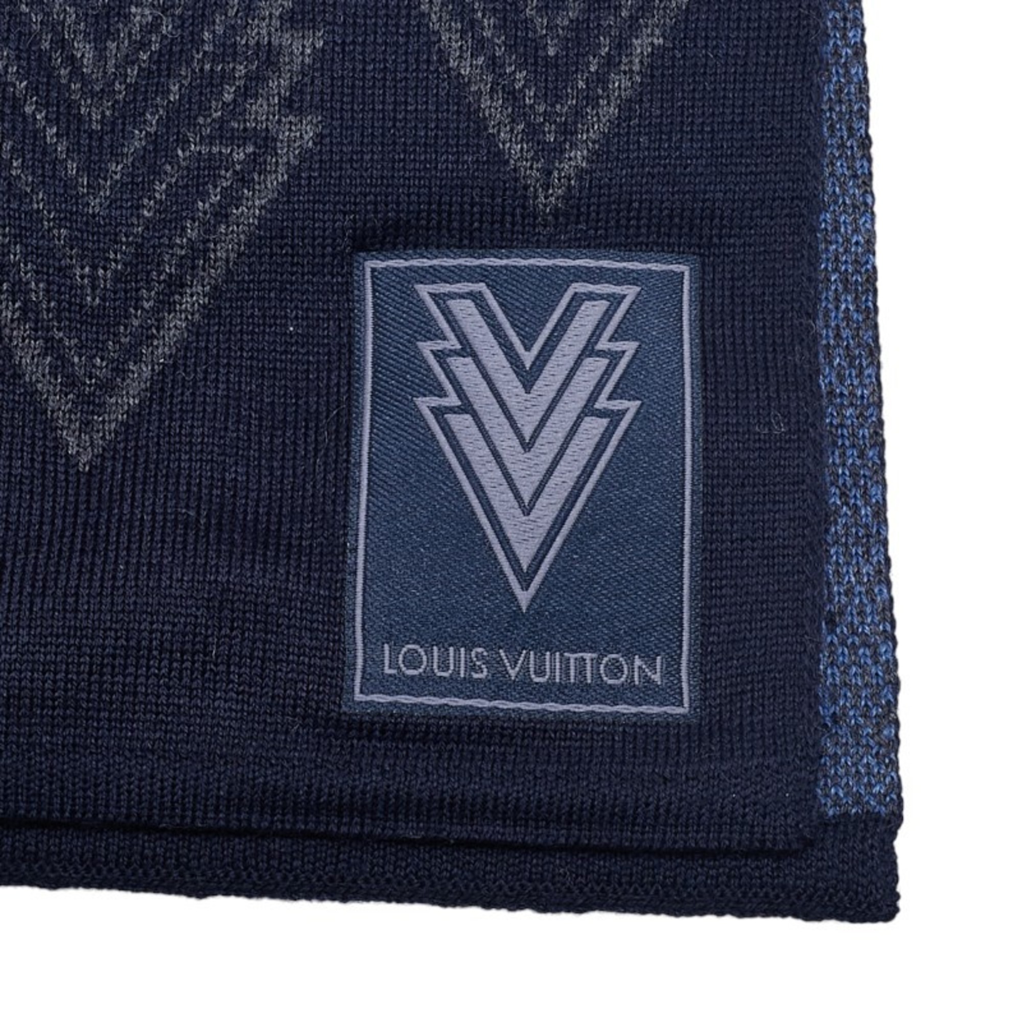 Louis Vuitton Echarpe Triple V Scarf M70031 Navy Blue Wool Women's LOUIS VUITTON
